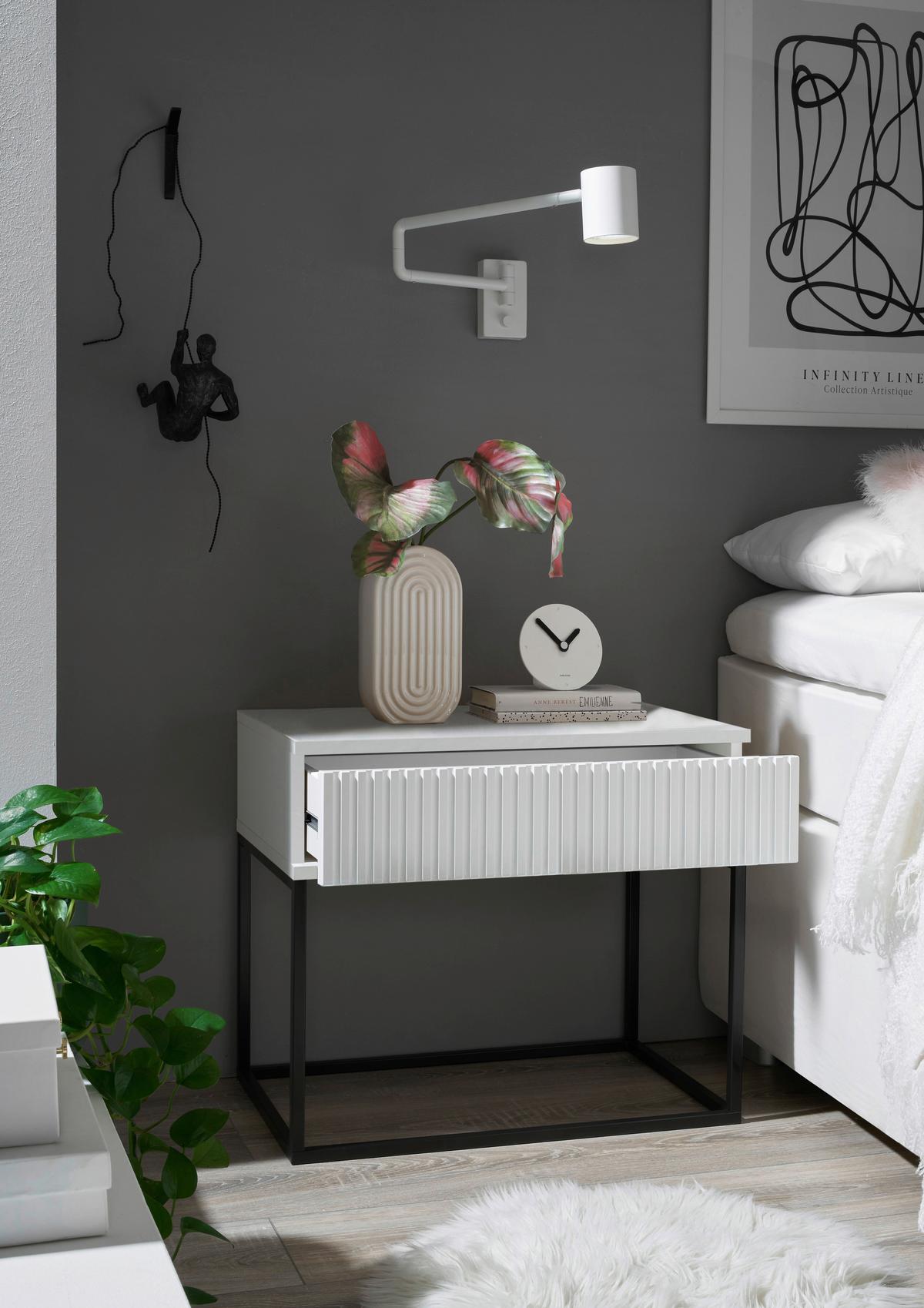 Noční stolek MARLE bílá - bílá/černá, Moderní, kov/kompozitní dřevo (60/52/38,5cm) - Hom`in