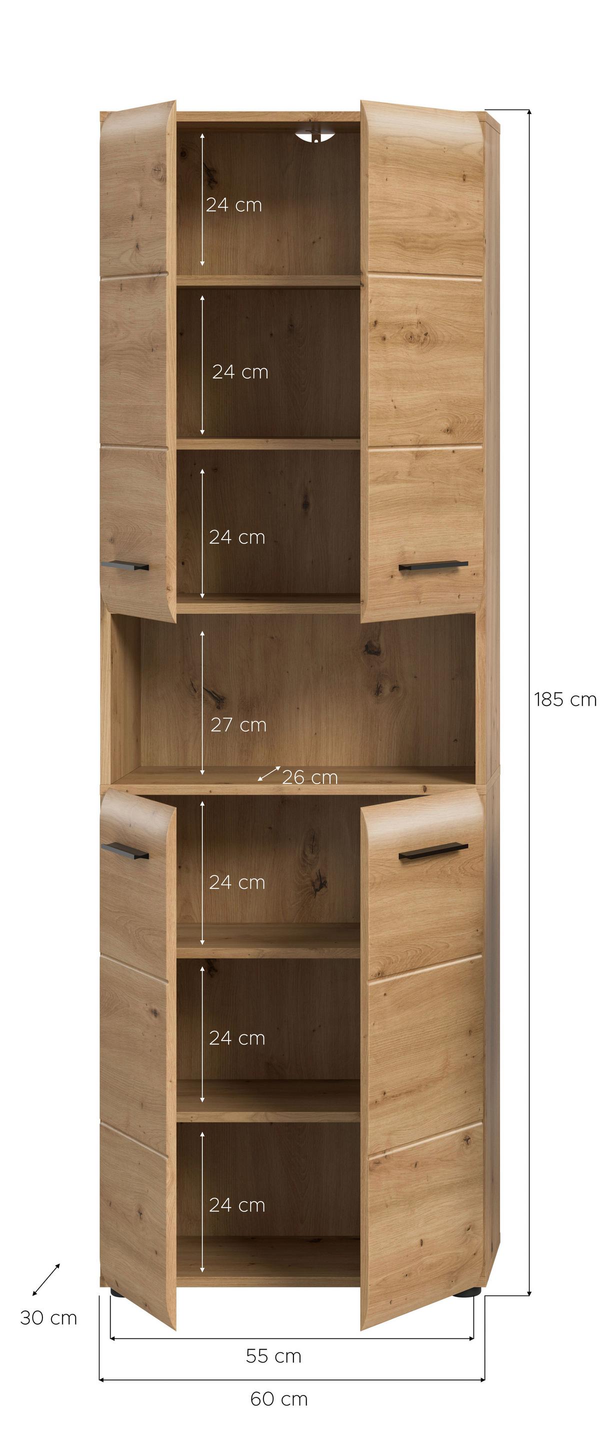 Hochschrank Ice Eiche Artisan Dekor B: 60cm - Schwarz/Eiche Artisan, Basics, Holzwerkstoff (60/185/30cm) - MID.YOU