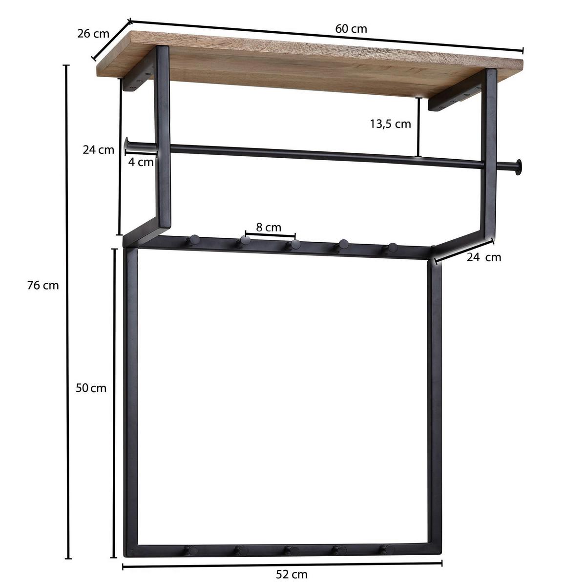 Nástěnná šatna WOHNLING š: 60cm - černá, Moderní, kov/dřevo (60/76/26cm) - MID.YOU