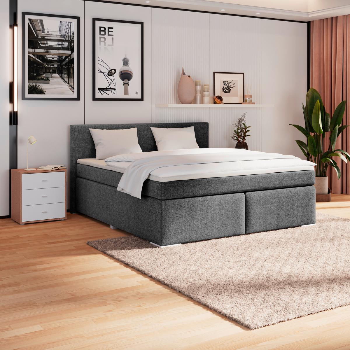 Boxspringbett Mira Webstoff Graphit,lf: 180x200cm - Silberfarben/Graphitfarben, KONVENTIONELL, Holz/Textil (180/200cm)