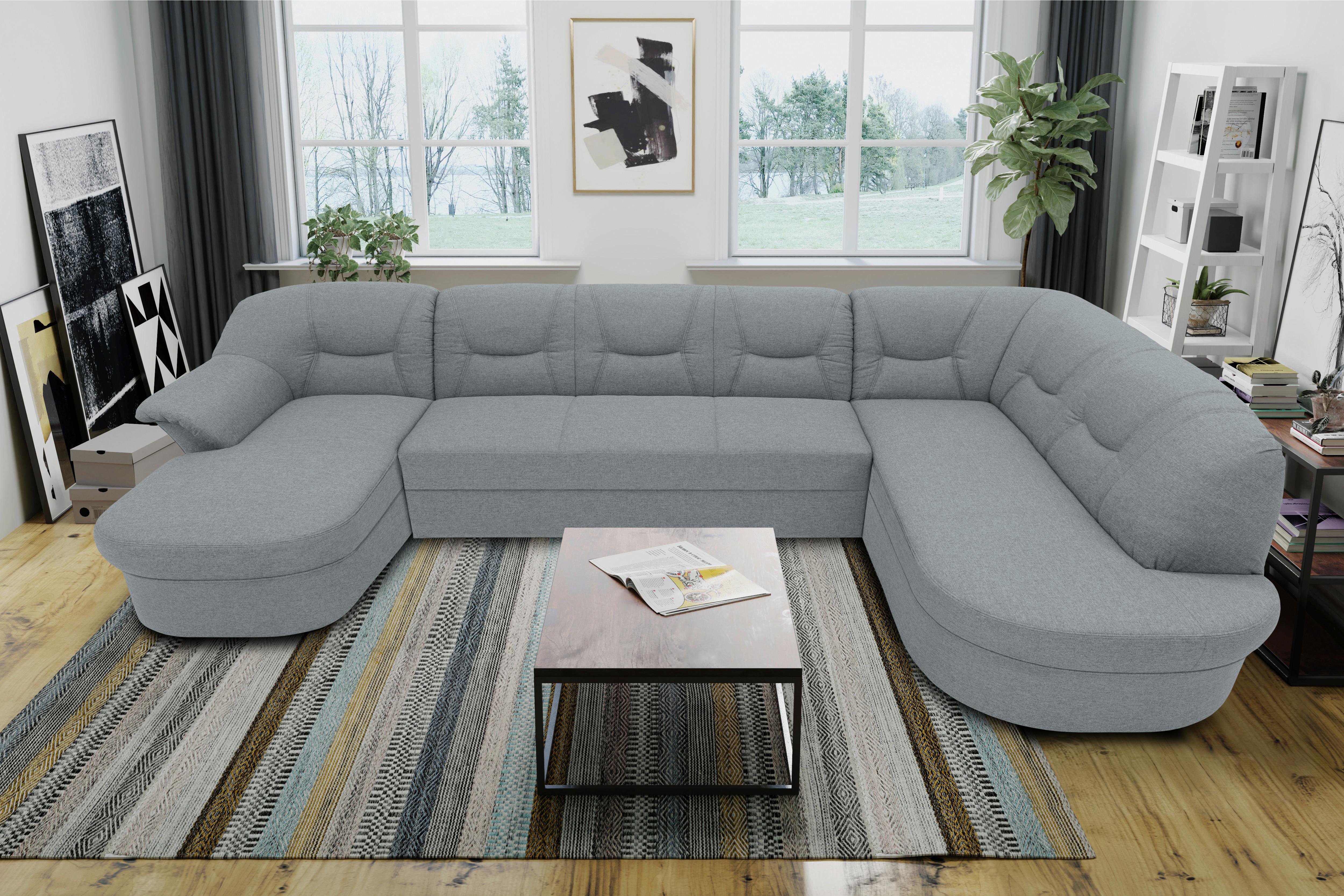 Wohnlandschaft Sarafina Grau U-Form: 146x295x180 Cm - Schwarz/Grau, KONVENTIONELL, Textil (146/295/180cm) - MID.YOU
