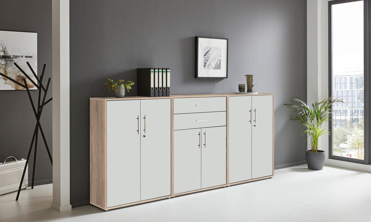 Aktenschrank Office Edition Weiß/Eiche Dekor B: 253,2cm - Eichefarben/Weiß, MODERN, Holzwerkstoff (253,2/113,6/33cm) - MID.YOU