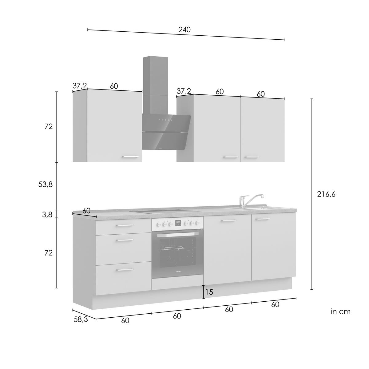 Kuchynská linka 240 cm, biela / dub Sierra - biela/farba ušľachtilej ocele, Romantik / Landhaus, kov/kompozitné drevo (240cm) - Nobilia