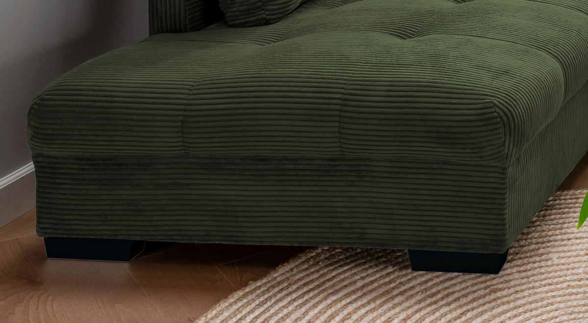 Rohová sedačka ALVITO, levá, tmavě zelený manšestr - černá/tmavě zelená, Design, dřevo/textil (202/298cm) - MID.YOU