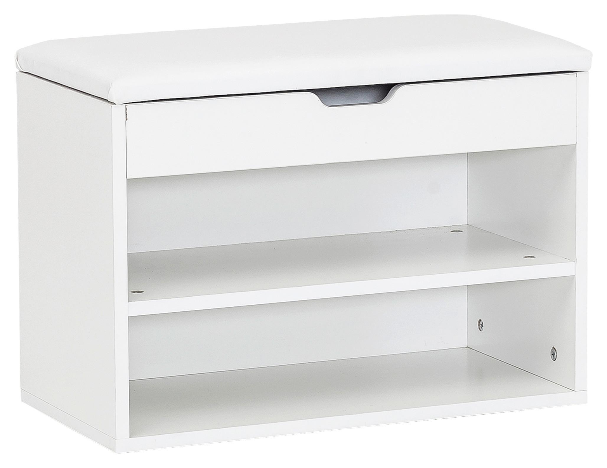 Lavice s botníkem Sofia bílá - bílá, Konvenční, kompozitní dřevo/textil (60/40/30cm) - MID.YOU