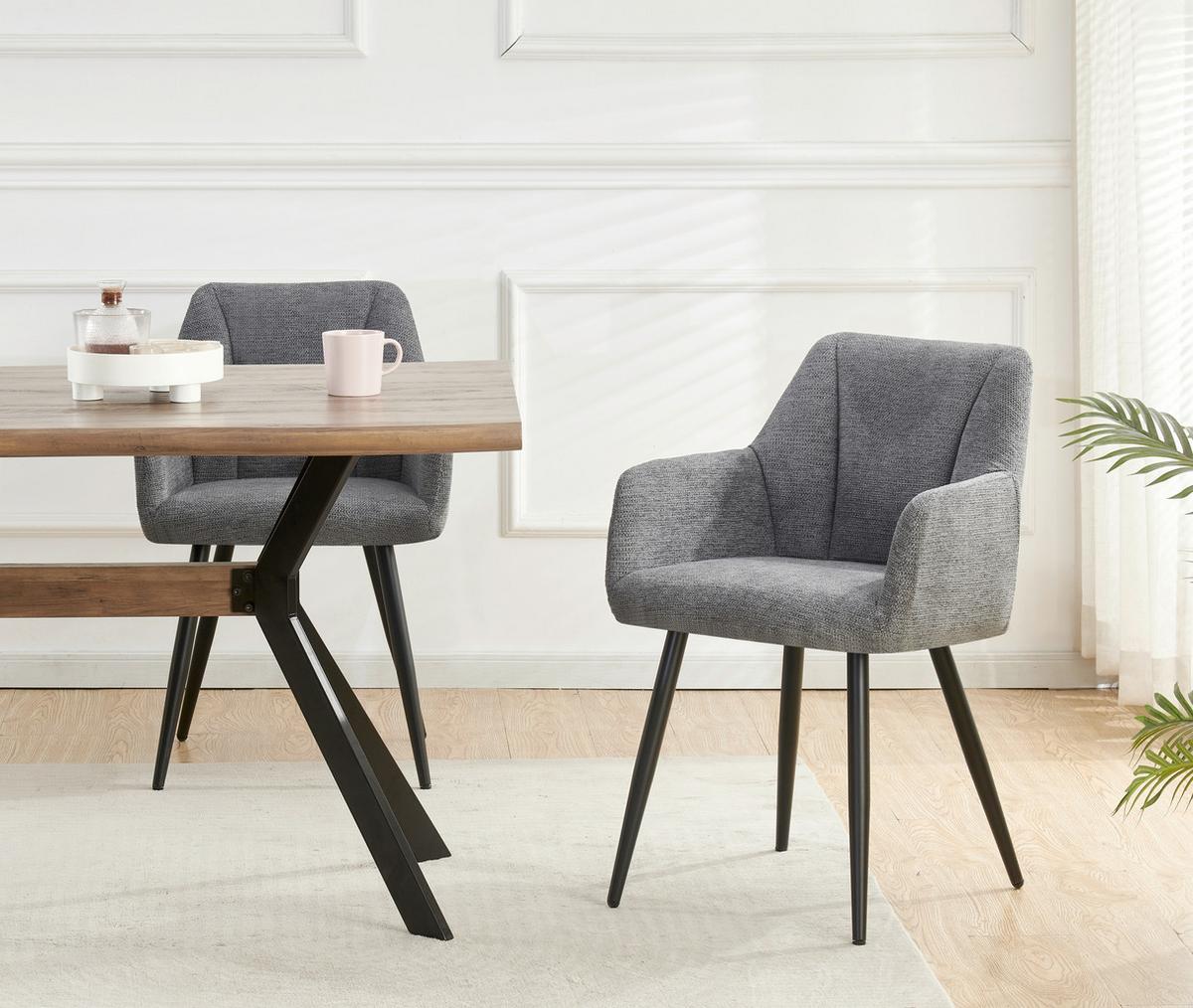 Stuhl-Set Bella Anthrazit B: 55 cm - Anthrazit/Schwarz, MODERN, Textil/Metall (55/82/62cm) - MID.YOU