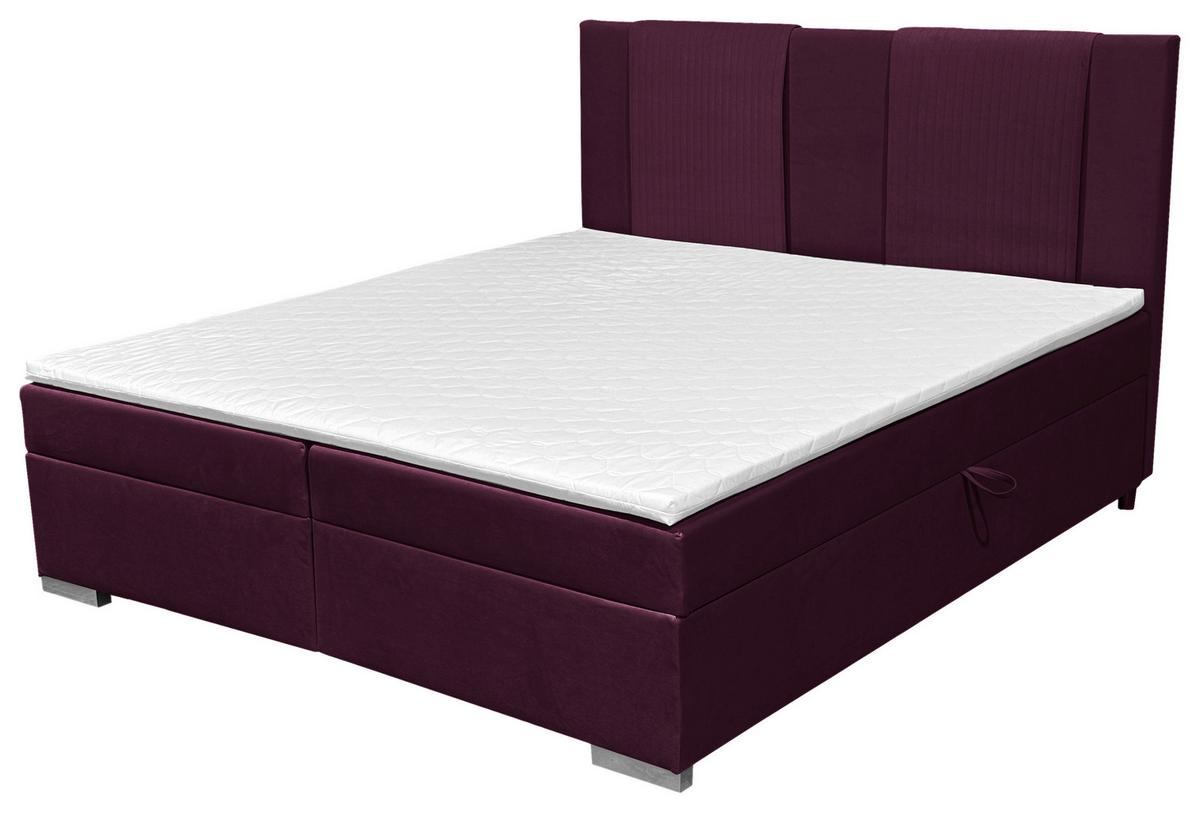 Boxbett Mit Bettkasten 180x200 Cm Dolly - Bordeaux/Silberfarben, Basics, Holzwerkstoff/Textil (180/200cm) - Livetastic