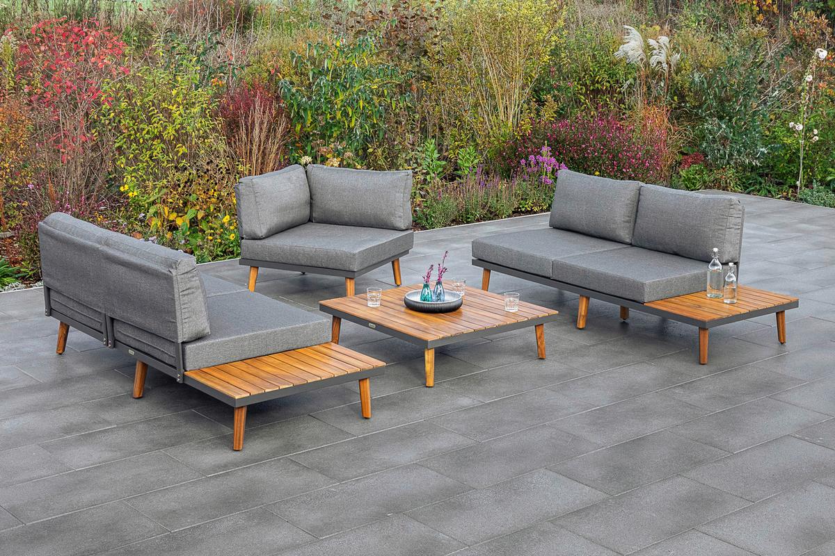 Gartenmöbel Set 2-tlg. Athen Holz/aluminium Mit Kissen - Graphitfarben/Braun, KONVENTIONELL, Holz/Textil (287,5/28/287,5cm) - Gardenson