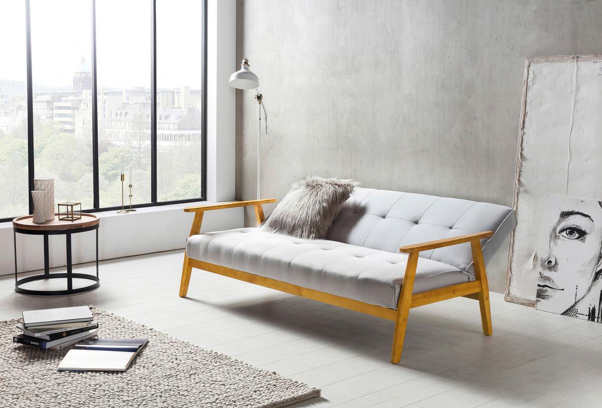 Schlafsofa Naturfarben/hellgrau B: 190 Cm - Hellgrau/Naturfarben, MODERN, Holz/Textil (190/81/85cm) - Livetastic