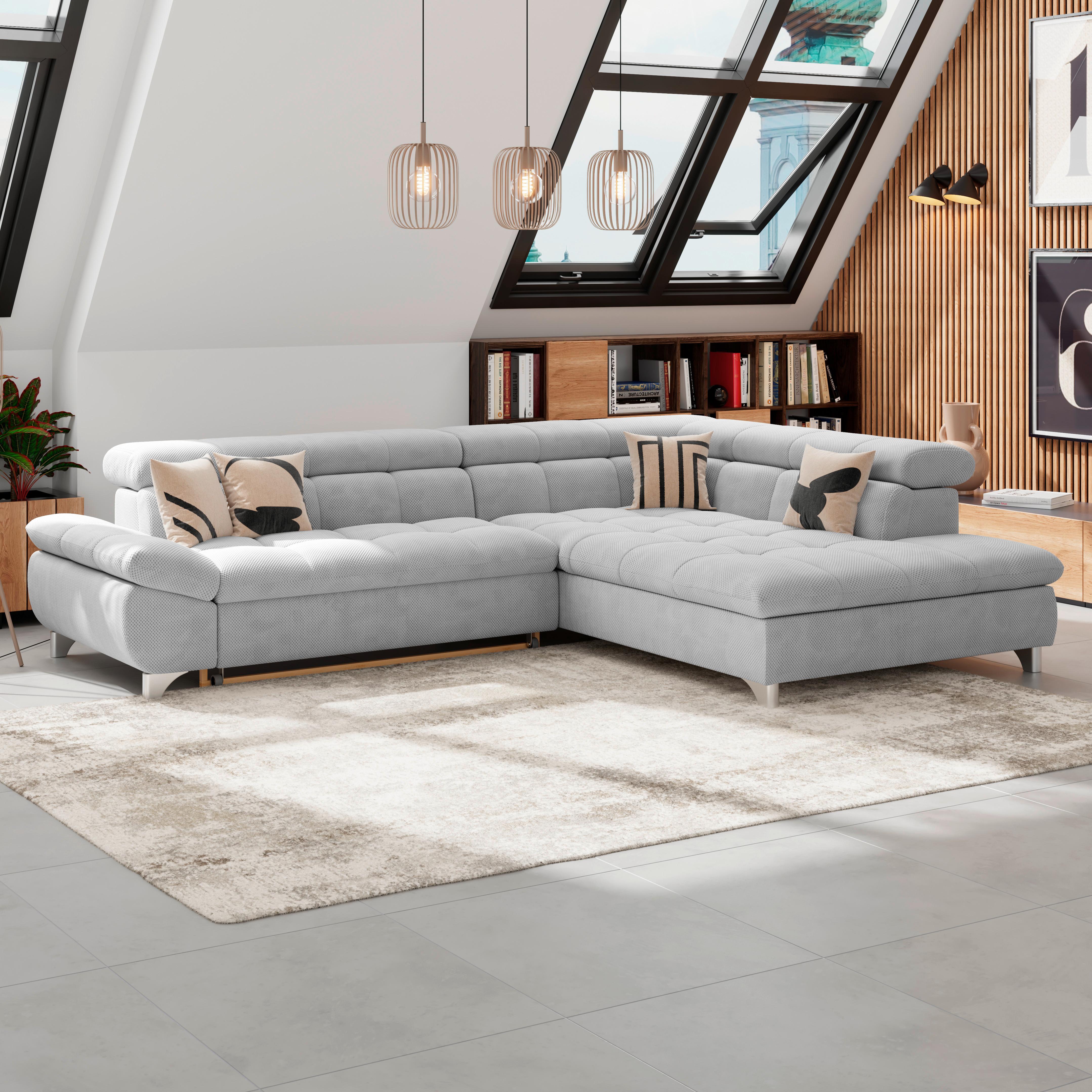 Ecksofa Gemini Hellgrau, B: 312 cm - Chromfarben/Hellgrau, KONVENTIONELL, Textil (312/234cm)