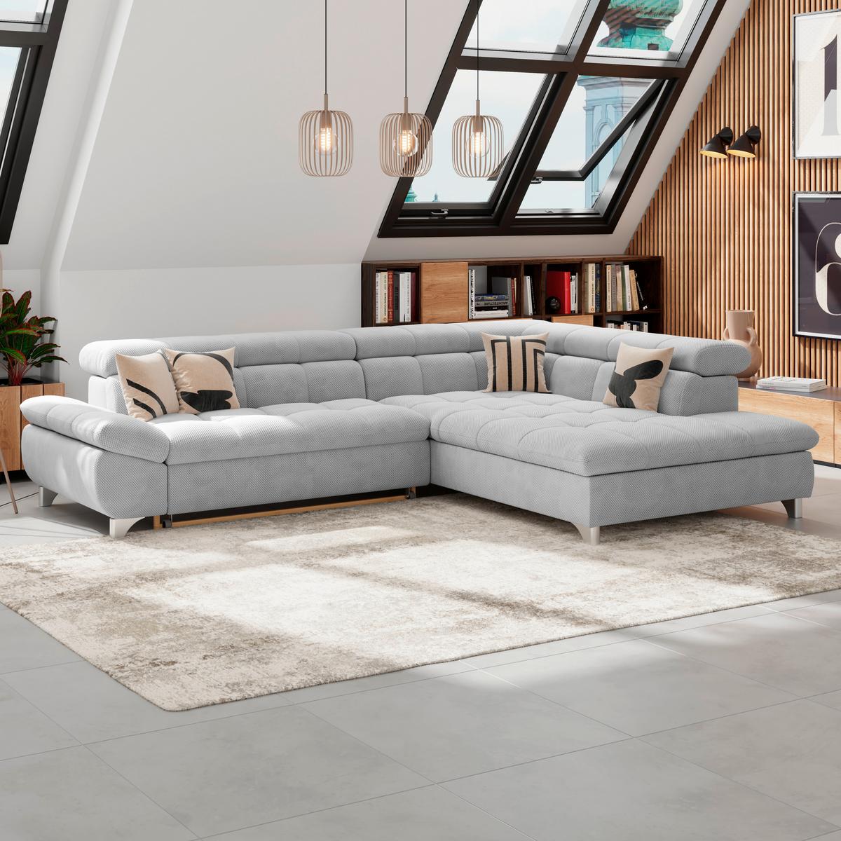 Ecksofa Gemini Hellgrau, B: 312 Cm - Chromfarben/Hellgrau, KONVENTIONELL, Textil (312/234cm)