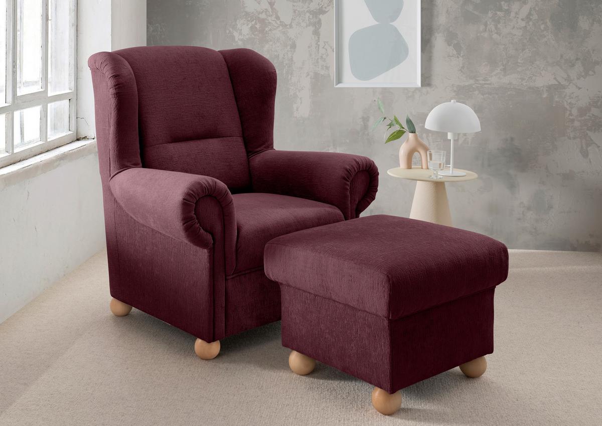 Ohrensessel Torello Bordeaux B: 92cm - Wildeiche/Bordeaux, KONVENTIONELL, Textil (92/102/89cm) - Livetastic