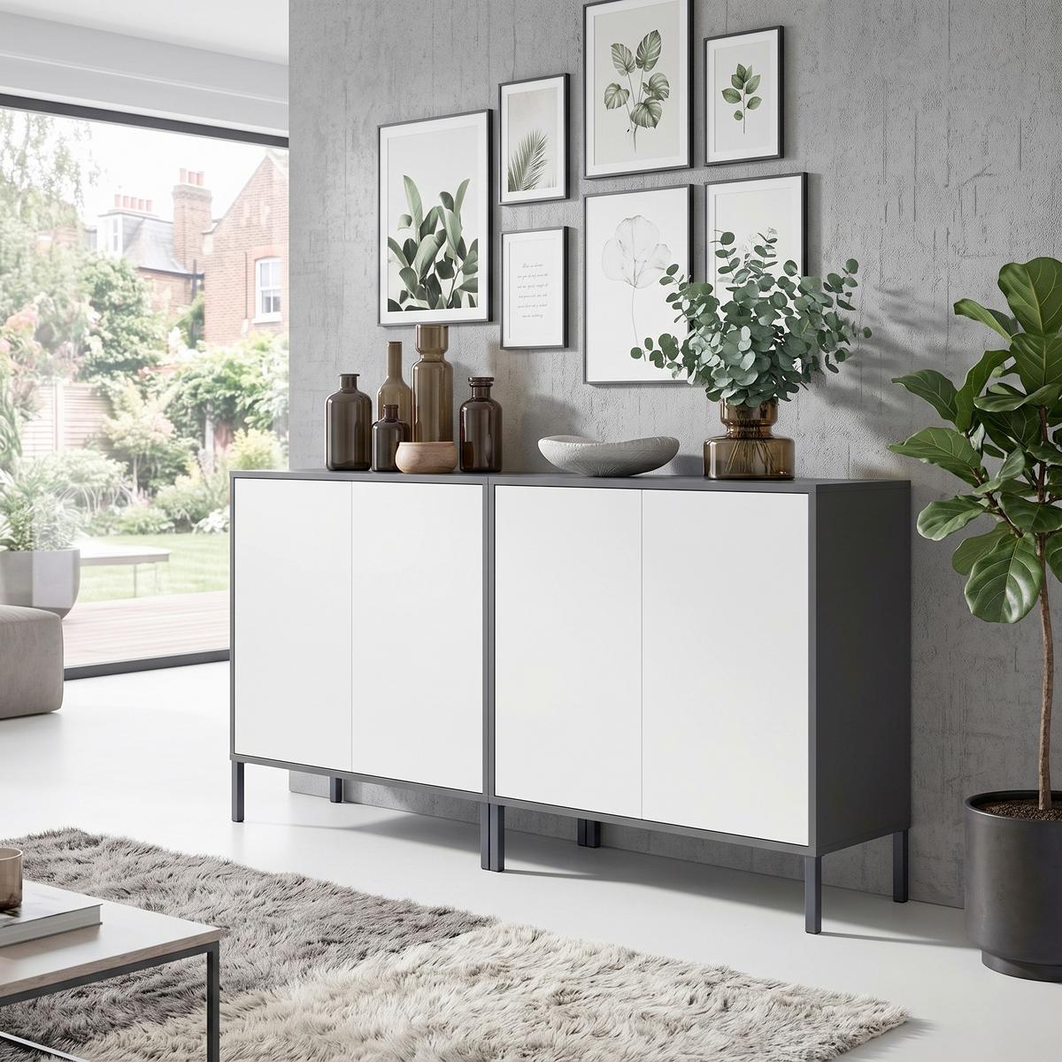SIDEBOARD Mailand 2B:158cmWeiß/Anthrazit - Anthrazit/Weiß, MODERN, Holzwerkstoff (158/86/33cm) - MID.YOU