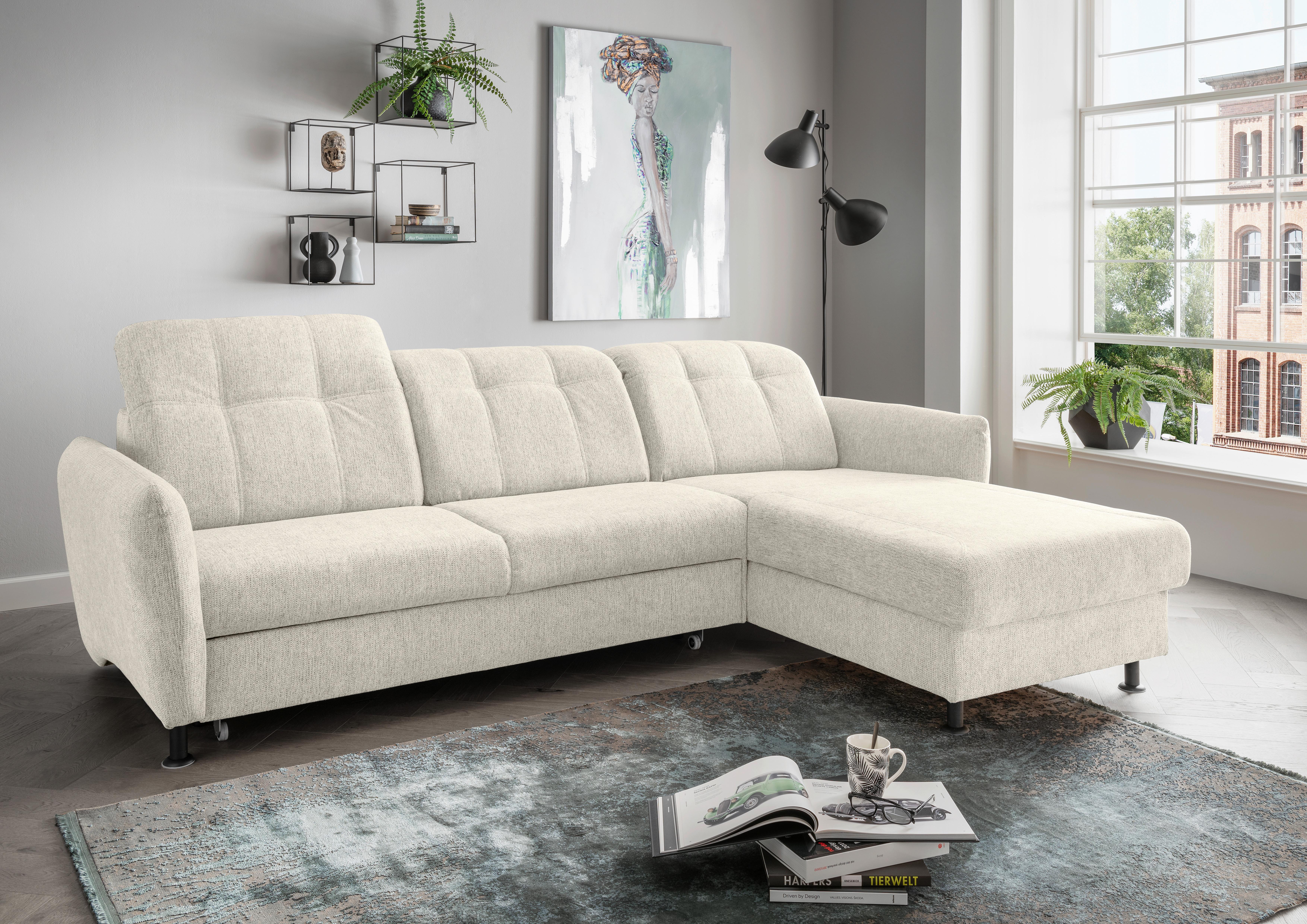 Ecksofa Minori Chenille Beige, S: 267x184 cm - Beige/Schwarz, MODERN, Textil (267/184cm) - Livetastic