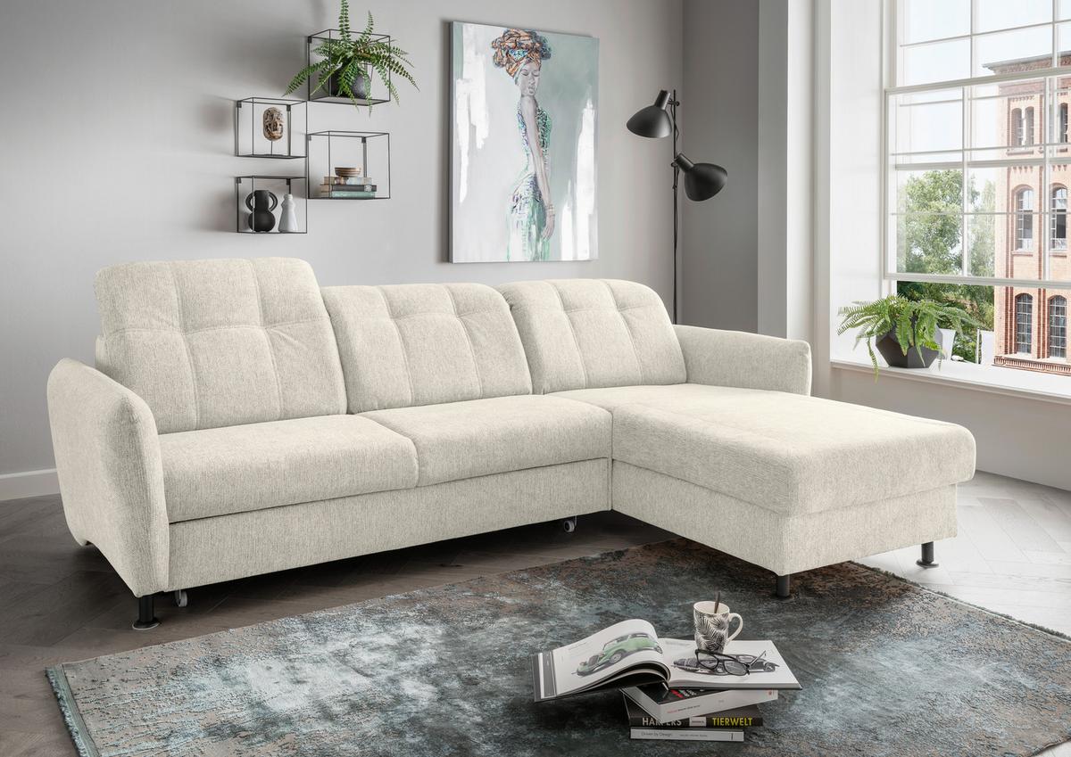 Ecksofa Minori Chenille Beige, S: 267x184 cm - Beige/Schwarz, MODERN, Textil (267/184cm) - Livetastic