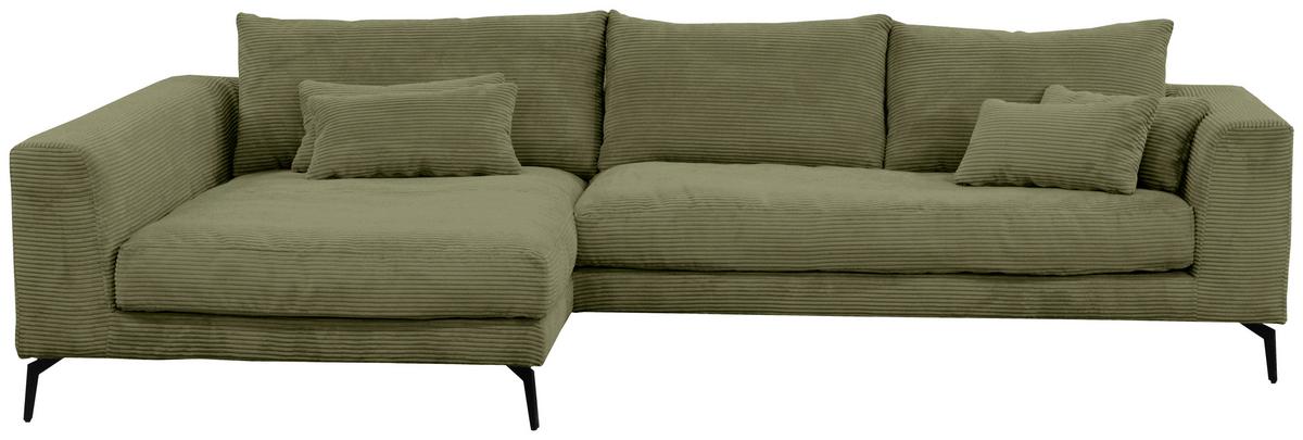 Ecksofa Berlin Cord Olivgrün 172x313 cm - Schwarz/Olivgrün, Design, Textil (172/313cm) - Livetastic
