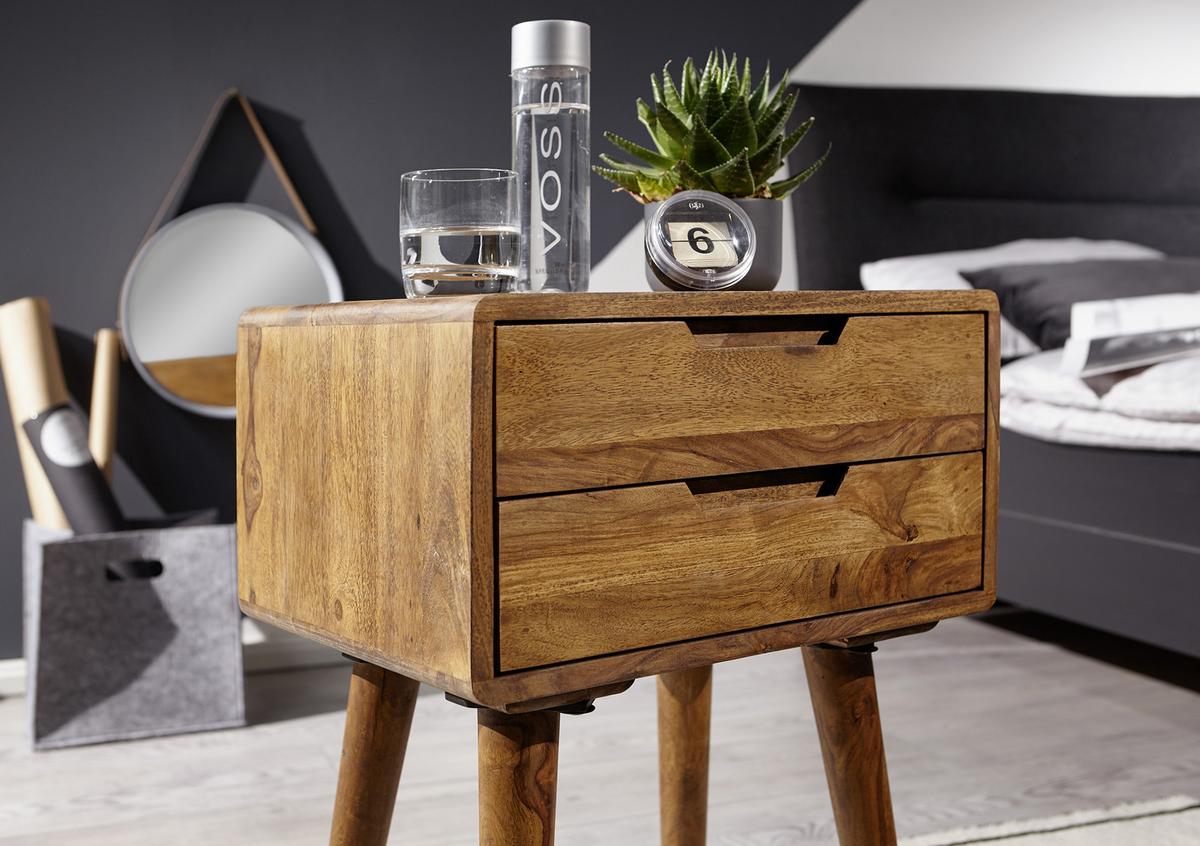 Nachtkästchen Sheesham Massiv H: 66cm Sky - Sheeshamfarben, Design, Holz (47/66/36cm) - MID.YOU