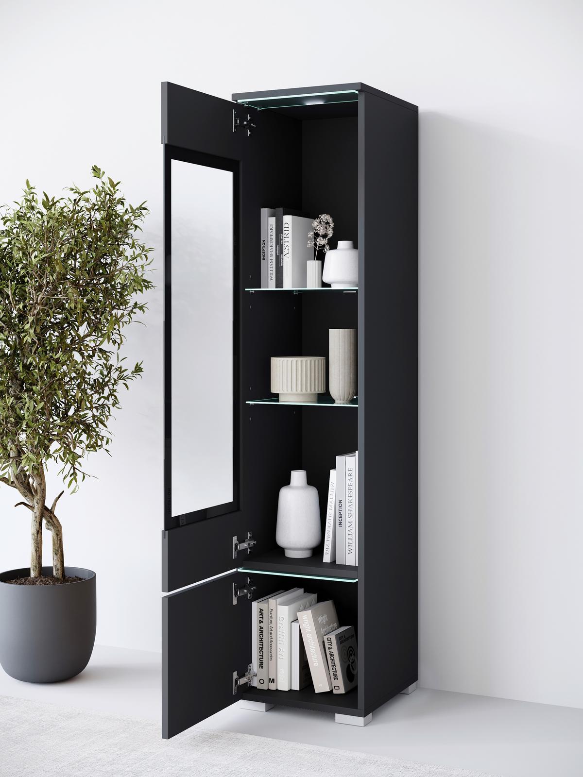 Vitrine Vera Schwarz B: 30cm - Schwarz/Grau, Design, Glas/Holzwerkstoff (30/130/33cm) - Livetastic