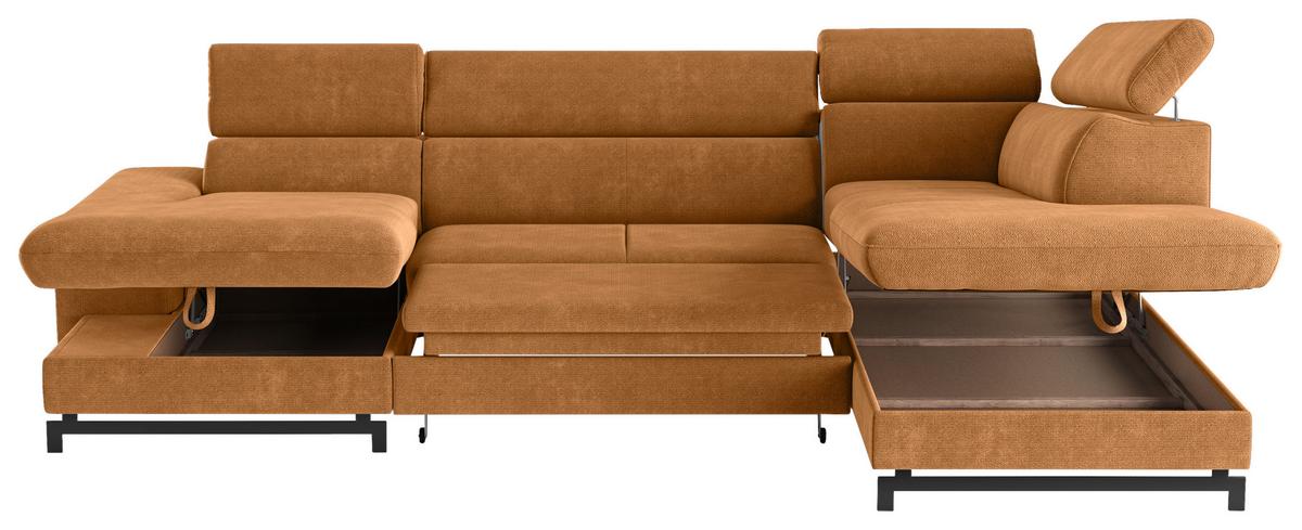 Wohnlandschaft mit Bettkasten Emma Cognac - Cognac/Schwarz, Textil (165/328/215cm) - MID.YOU