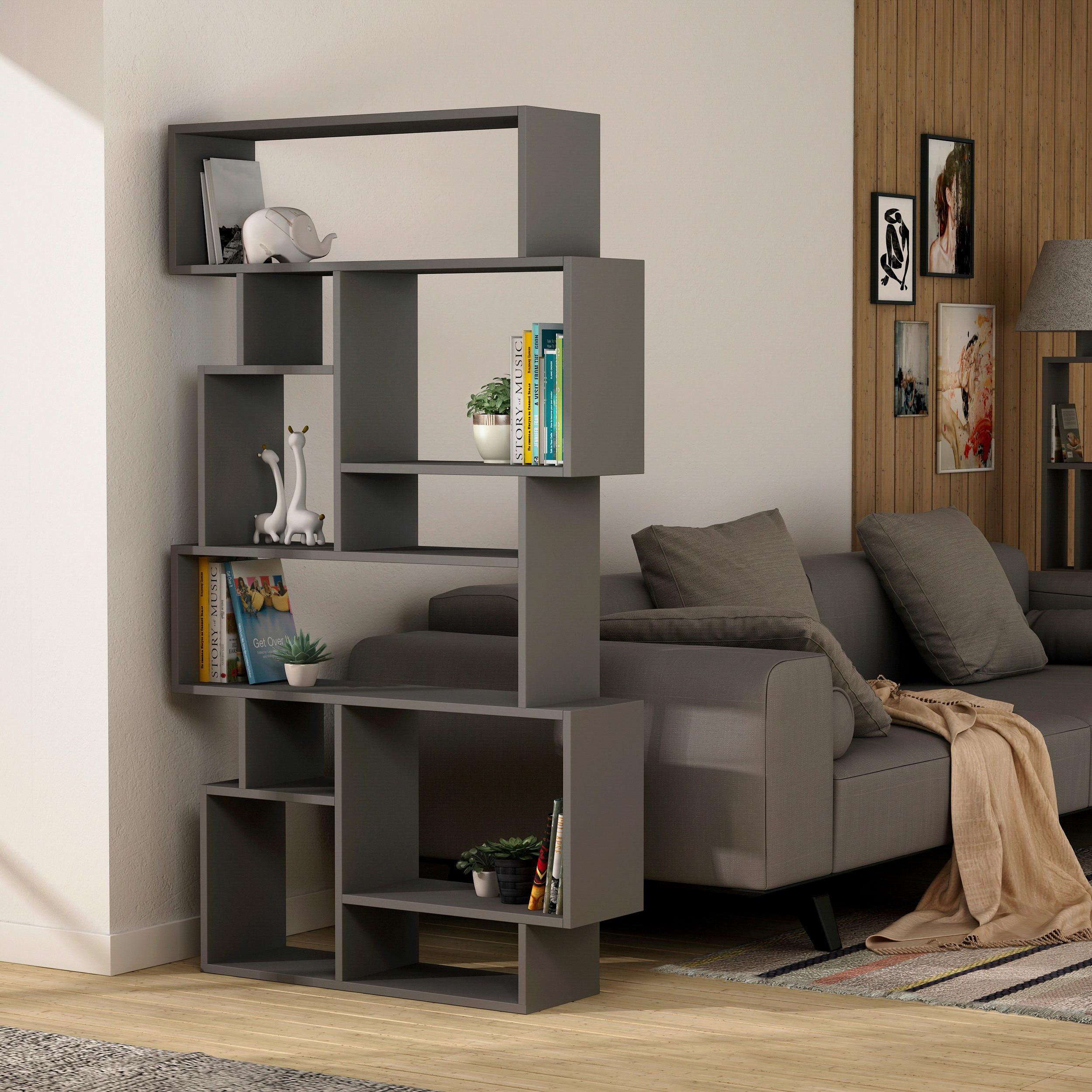 NÁSTENNÁ KNIŽNICA KARMATO - antracitová, Design, kompozitné drevo (96/169/26cm) - Livetastic