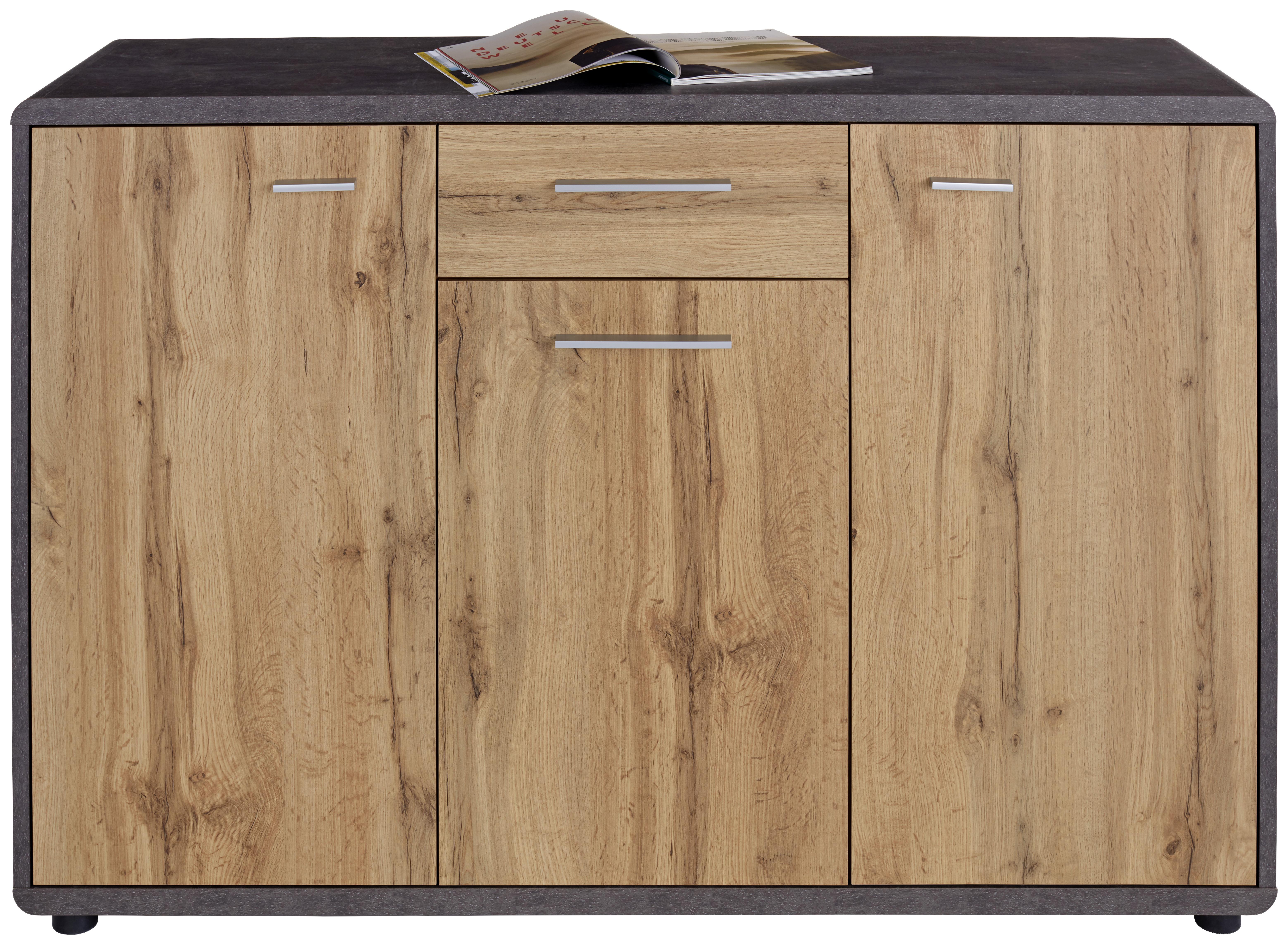 Kommode B 132cm Fontana, Beton Optik/Wotan Eiche Dekor - Eichefarben/Dunkelgrau, MODERN, Holzwerkstoff (131,8/87,2/40cm)