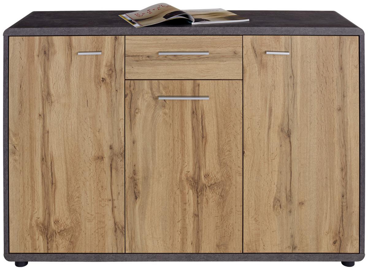 Komód Fontana 132/87 Cm - tölgyfa színű/sötétszürke, Modern, faalapú anyag (132/87/40cm)