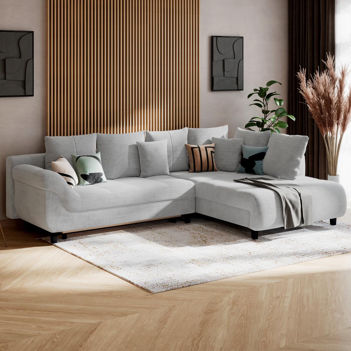 Ecksofa mit Schlaffunktion Mendoza New Chenille 309x197cm - Schwarz/Grau, KONVENTIONELL, Textil (309/197cm) - Ondega