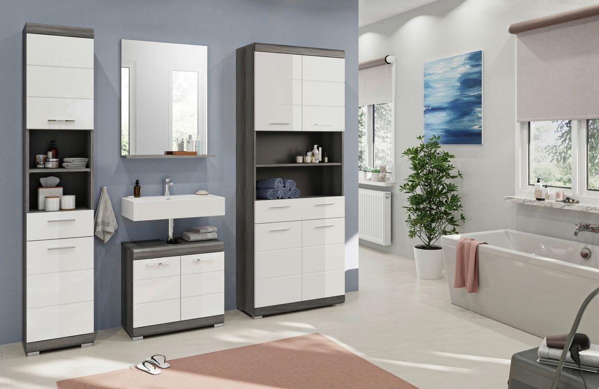 Badezimmer Scout - Weiß Hochglanz/Grau, MODERN, Holzwerkstoff (160cm) - MID.YOU