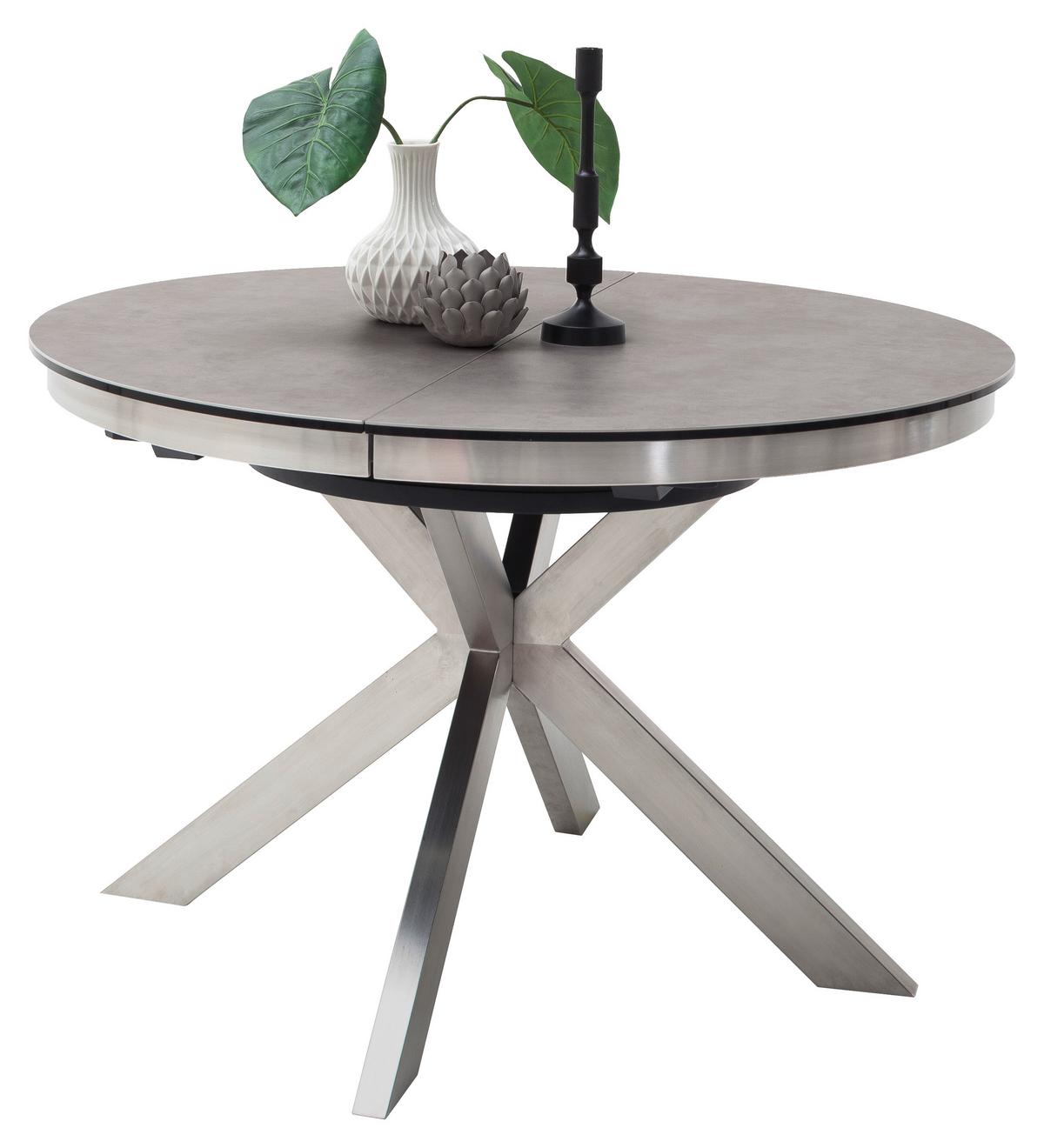 Esstisch ausziehbar Winnipeg 120-160x120 cm Anthrazit - Edelstahlfarben/Anthrazit, Design, Keramik/Metall (120/120/76cm) - Livetastic