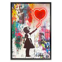 LED-Bild Neon Balloon Girl - Rot/Schwarz, Basics, Holzwerkstoff/Kunststoff (70/100/3,5cm)