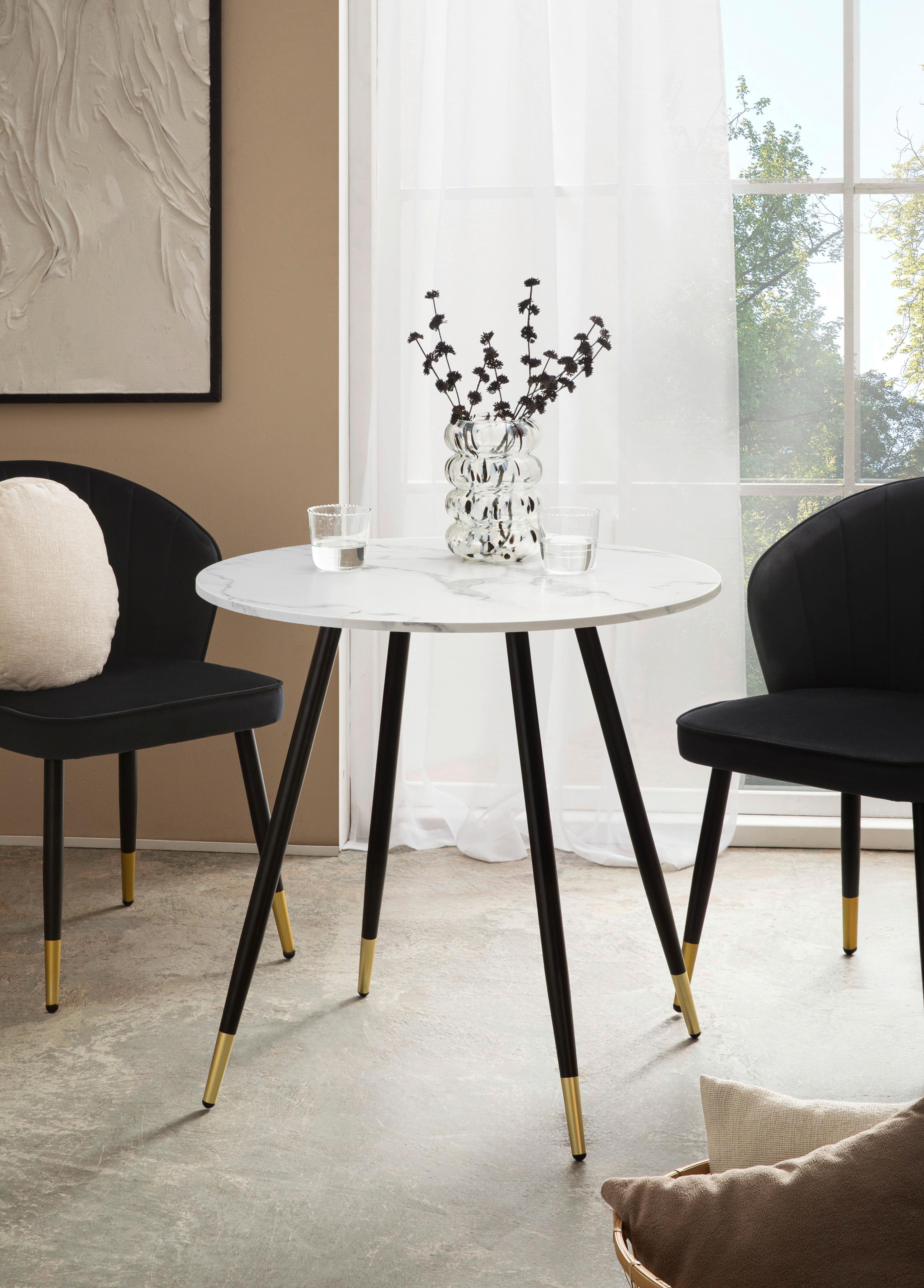 Esstisch Weiß L: 75 cm - Goldfarben/Schwarz, Design, Holzwerkstoff/Metall (75/75/76cm) - Livetastic
