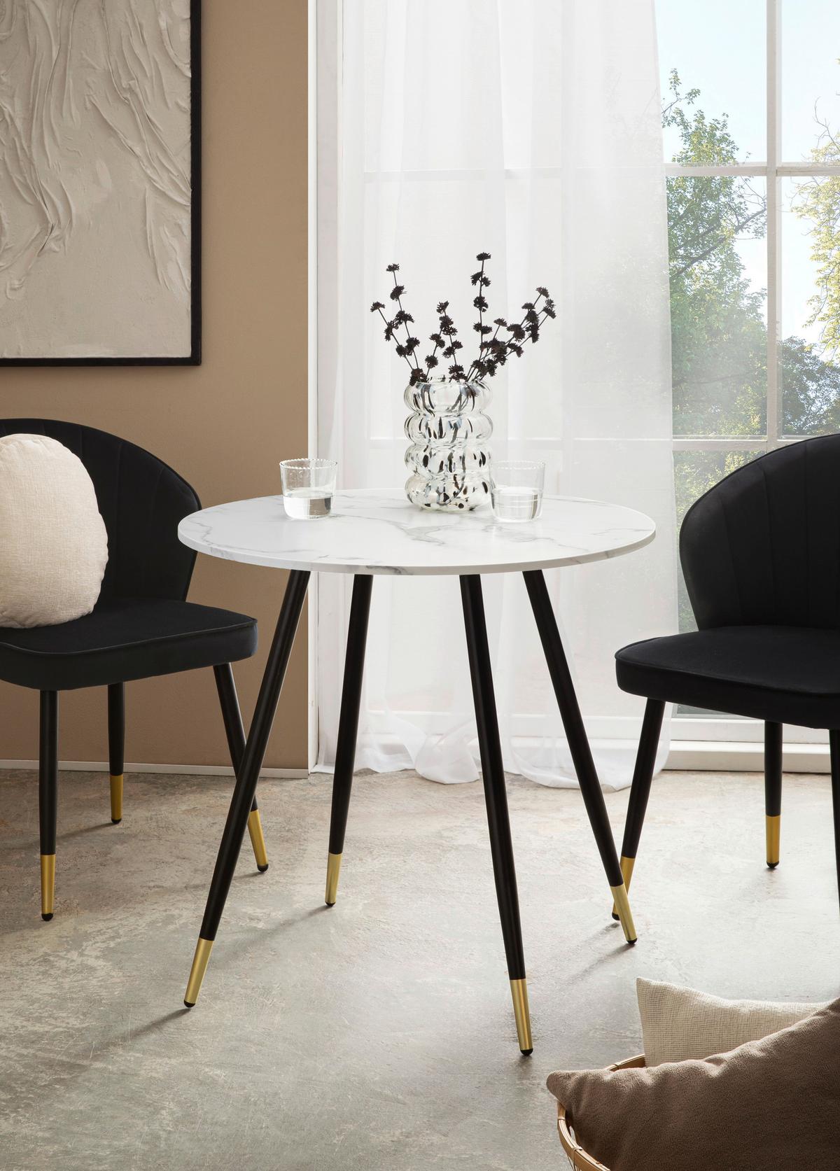 Esstisch Weiß L: 75 Cm - Goldfarben/Schwarz, Design, Holzwerkstoff/Metall (75/76cm) - Livetastic