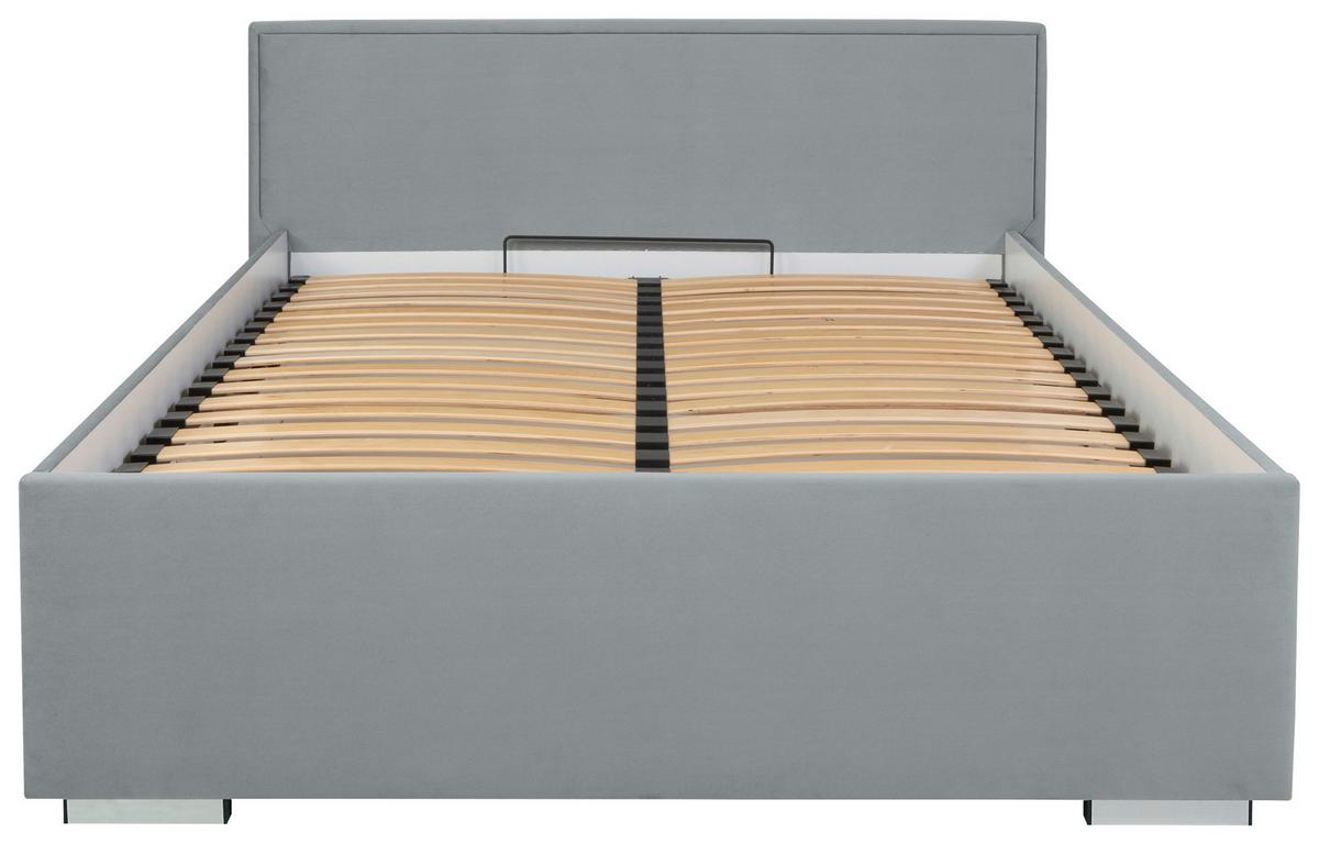 Polsterbett Mit Bettkasten 140x200 Cm Anadia Grau - Chromfarben/Grau, MODERN, Holz/Textil (140/200cm) - MID.YOU