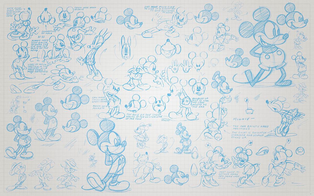 Vliestapete Mickey Sketches - Multicolor, Basics (400/250cm) - Komar