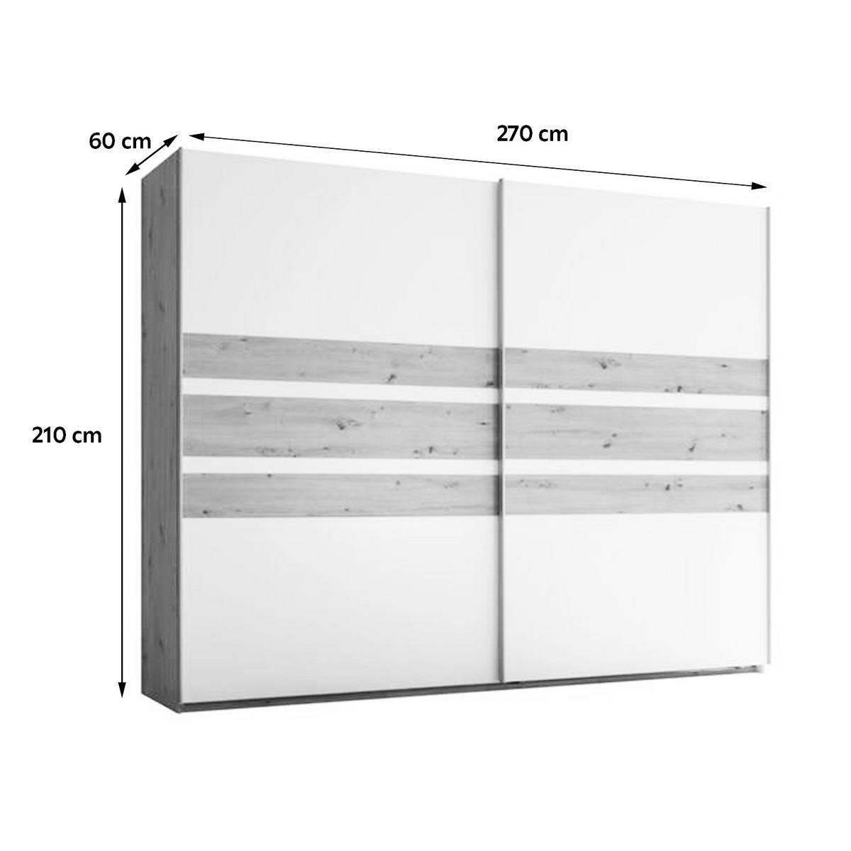 Schwebetürenschrank B: 270 cm Catania, Weiß/Eiche Artisan - Weiß/Eiche Artisan, MODERN, Holzwerkstoff (270/210/60cm) - Livetastic