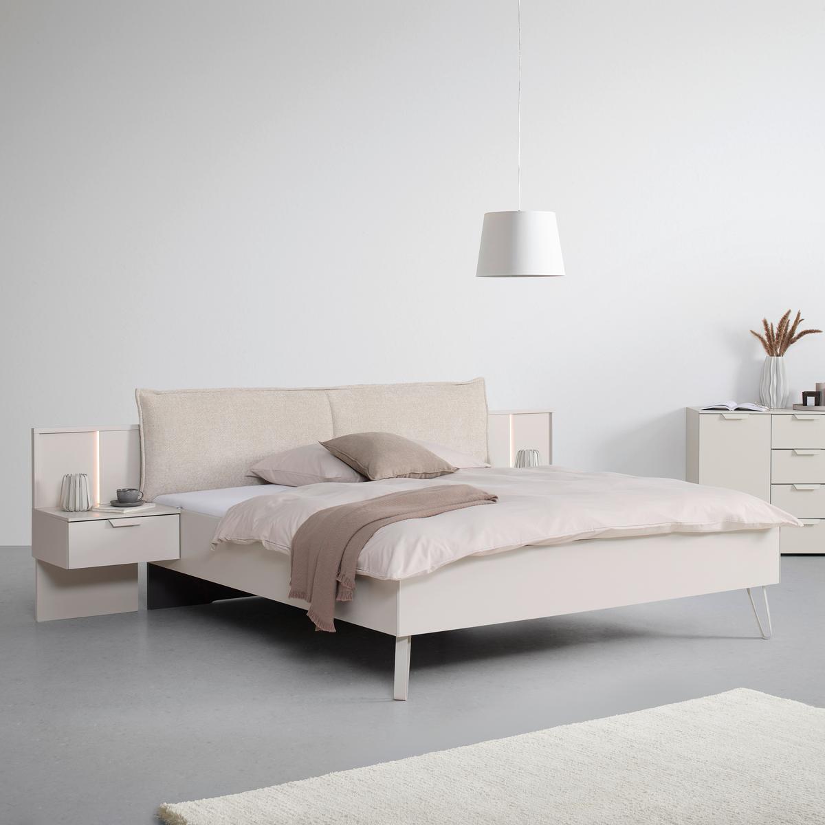 Posteľ s noč. stolíkmi BRIONA krémová/šampanská, 180x200 cm - šampanská/krémová, Konventionell, kompozitné drevo/textil (180/200cm) - Premium Living