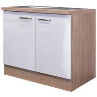 Spülenunterschrank Valero Dspu 100 Es - Weiß Hochglanz/Sonoma Eiche, KONVENTIONELL, Holzwerkstoff (100/86/57cm) - FlexWell