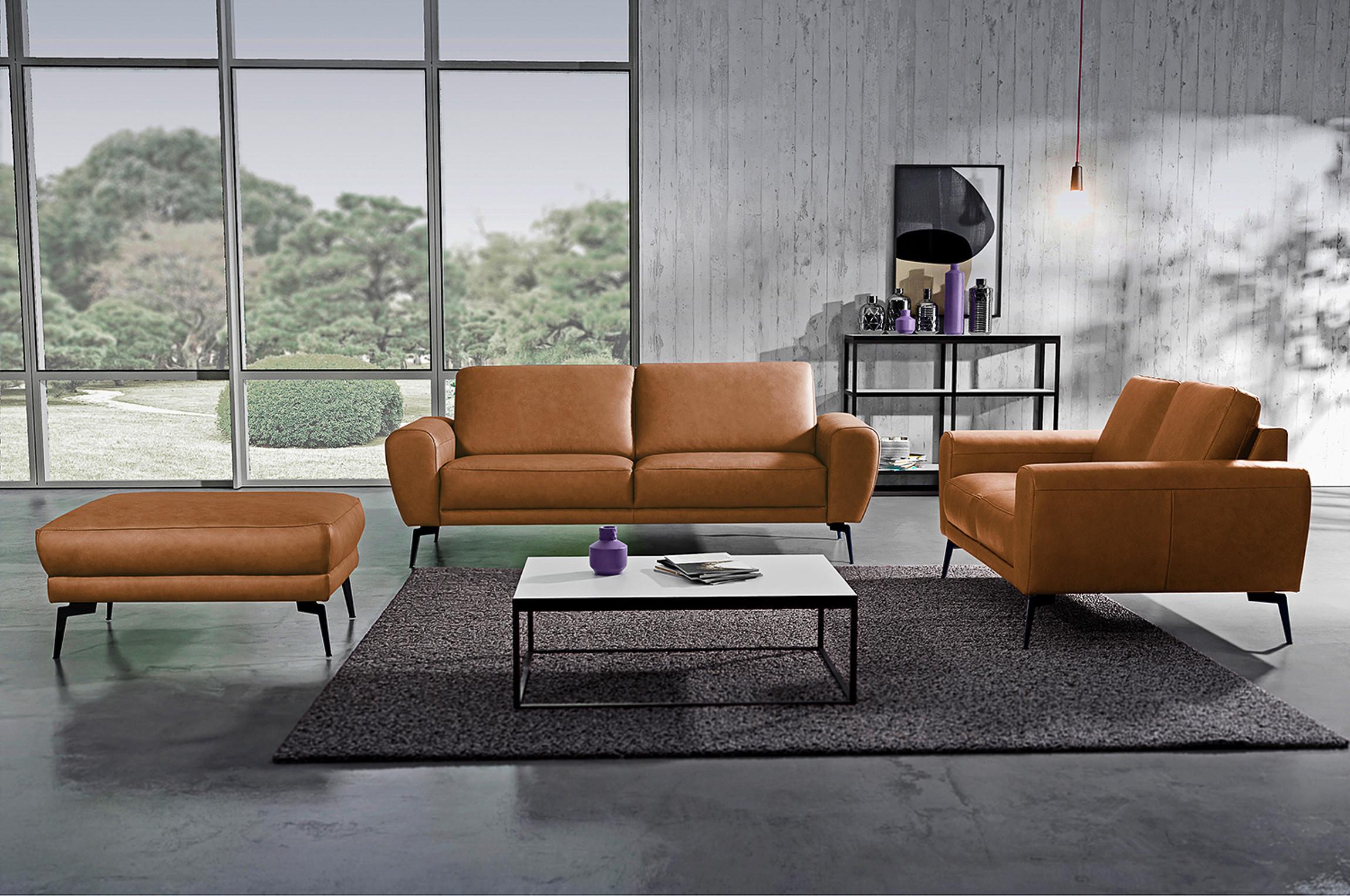 2-Sitzer-Sofa Spring Cognac Schwarz, B: 177 cm - Cognac/Schwarz, Design, Leder (177/85/92cm) - P & B