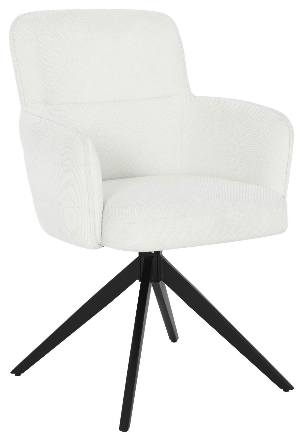 Armlehnstuhl Alya Leinenoptik Weiß, B: 58 cm - Schwarz/Weiß, MODERN, Holz/Textil (58/85/64cm) - Livetastic