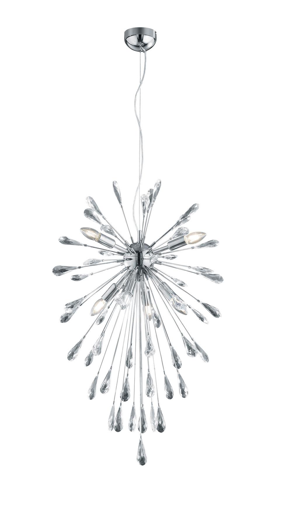 Hängeleuchte Trio H: 150 cm 7-Flammig - Chromfarben/Transparent, Design, Glas/Kunststoff (50/150cm) - Trio Leuchten