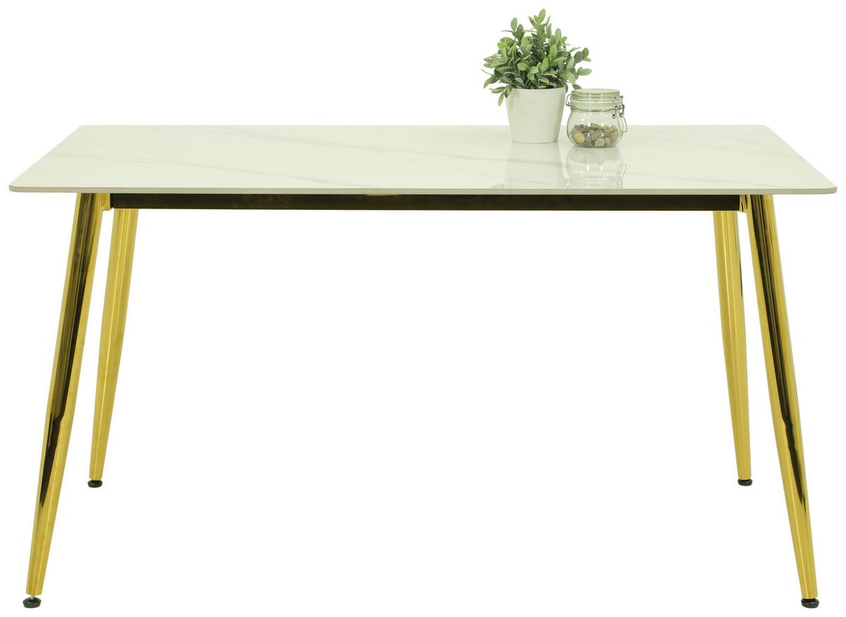 Jídelní stůl XENIA 140x80 - bílá/barvy zlata, Konvenční, kov/kámen (140/76/80cm) - Mömax
