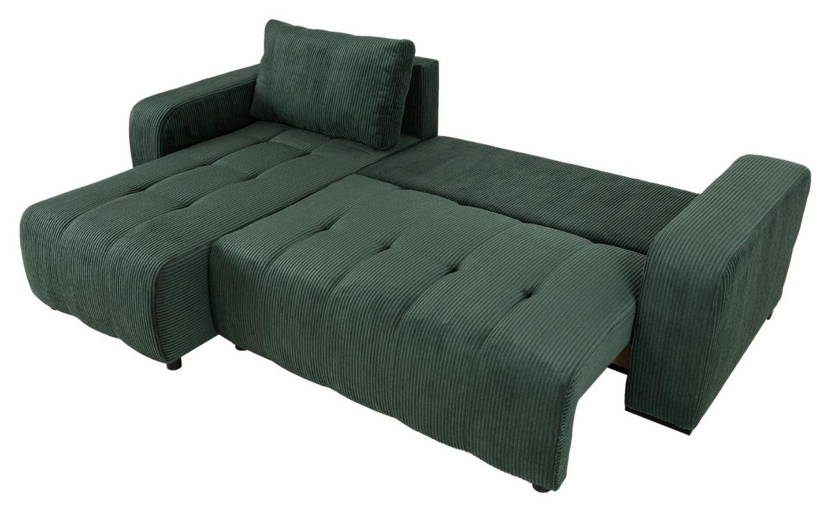 Ecksofa mit Bettfunktion Marseille, waldgrün - Waldgrün/Schwarz, Trend, Holz/Holzwerkstoff (155/240cm)