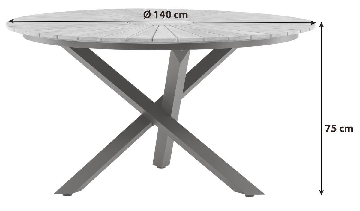 Gartentisch Mexico - Schwarz/Naturfarben, Basics, Holz/Metall (140/140/75cm) - Gardenson