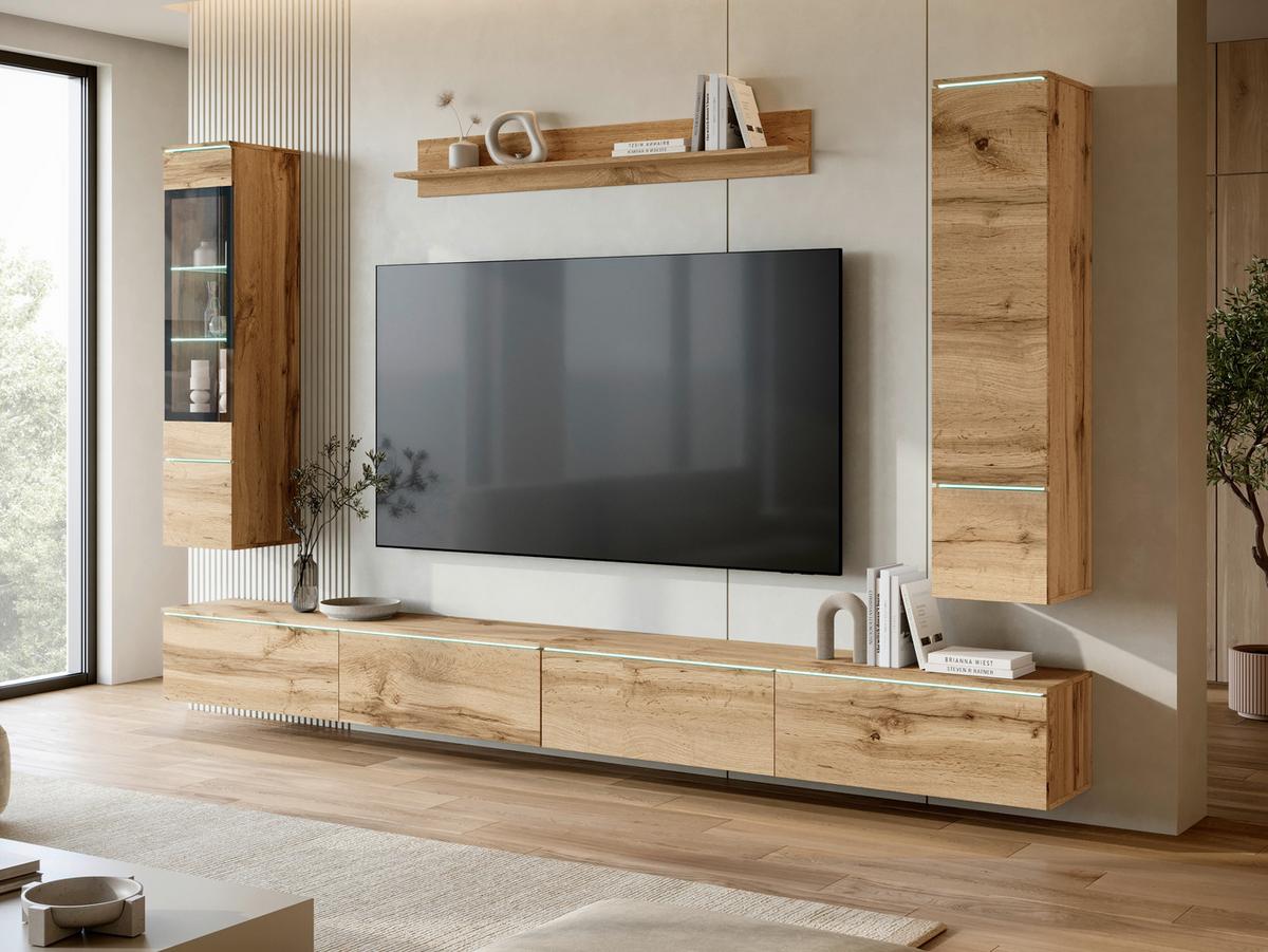 Wohnwand Vera Xxl Eiche Wotan B: 300cm - Eiche Wotan/Grau, Basics, Glas/Holzwerkstoff (300/162/33cm) - P & B