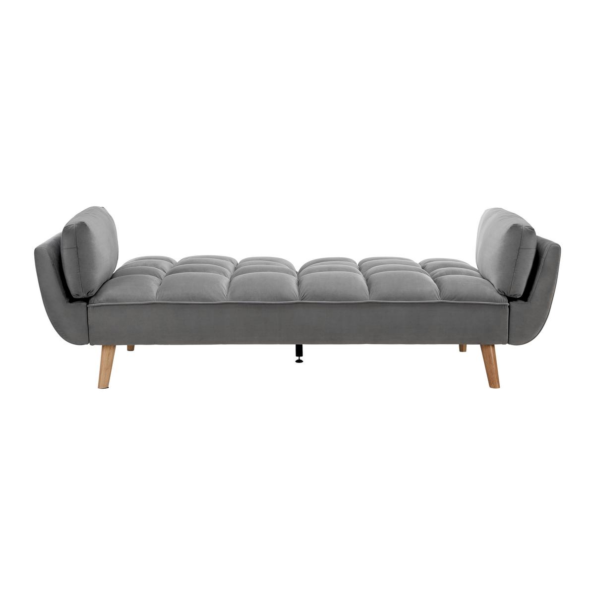 Rozkládací pohovka CORA, šedý samet, max. 360 kg - šedá/přírodní barvy, Moderní, dřevo/textil (214/92/81cm) - Bessagi Home