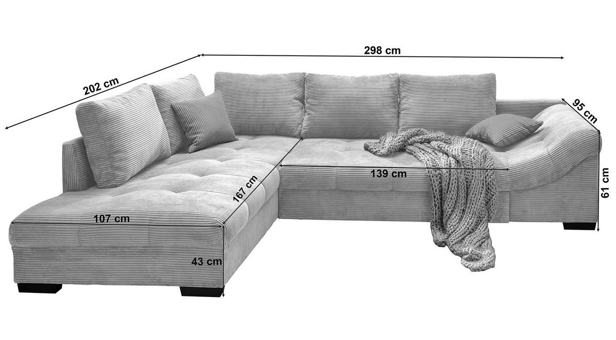 Rohová sedačka ALVITO, levá, koňakový manšestr - černá/tmavě zelená, Design, dřevo/textil (202/298cm) - MID.YOU