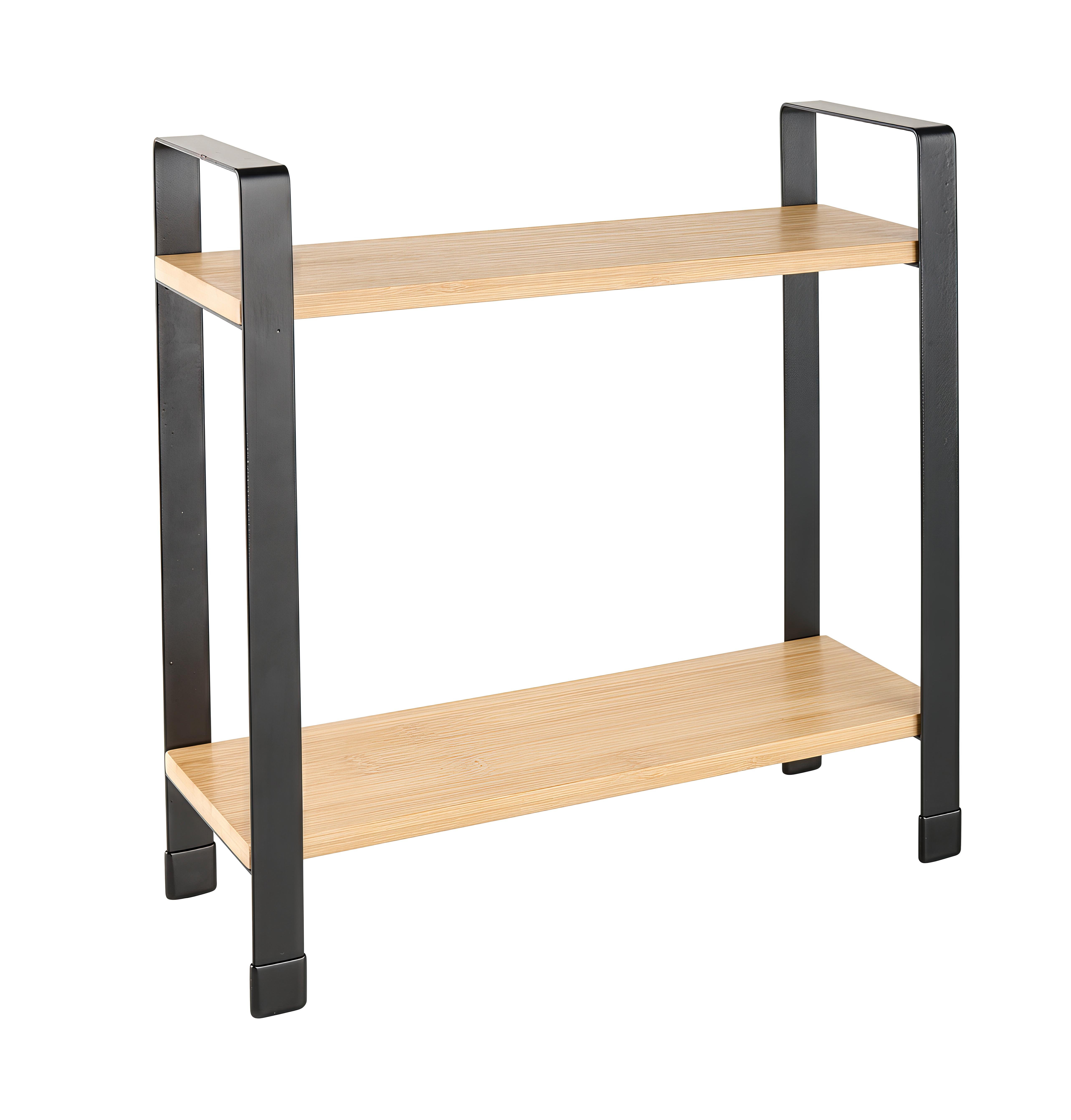 Kuchynský regál RITA -2 - čierna/prírodná farba, Modern, kov/prírodné materiály (32/33/11cm) - Mömax