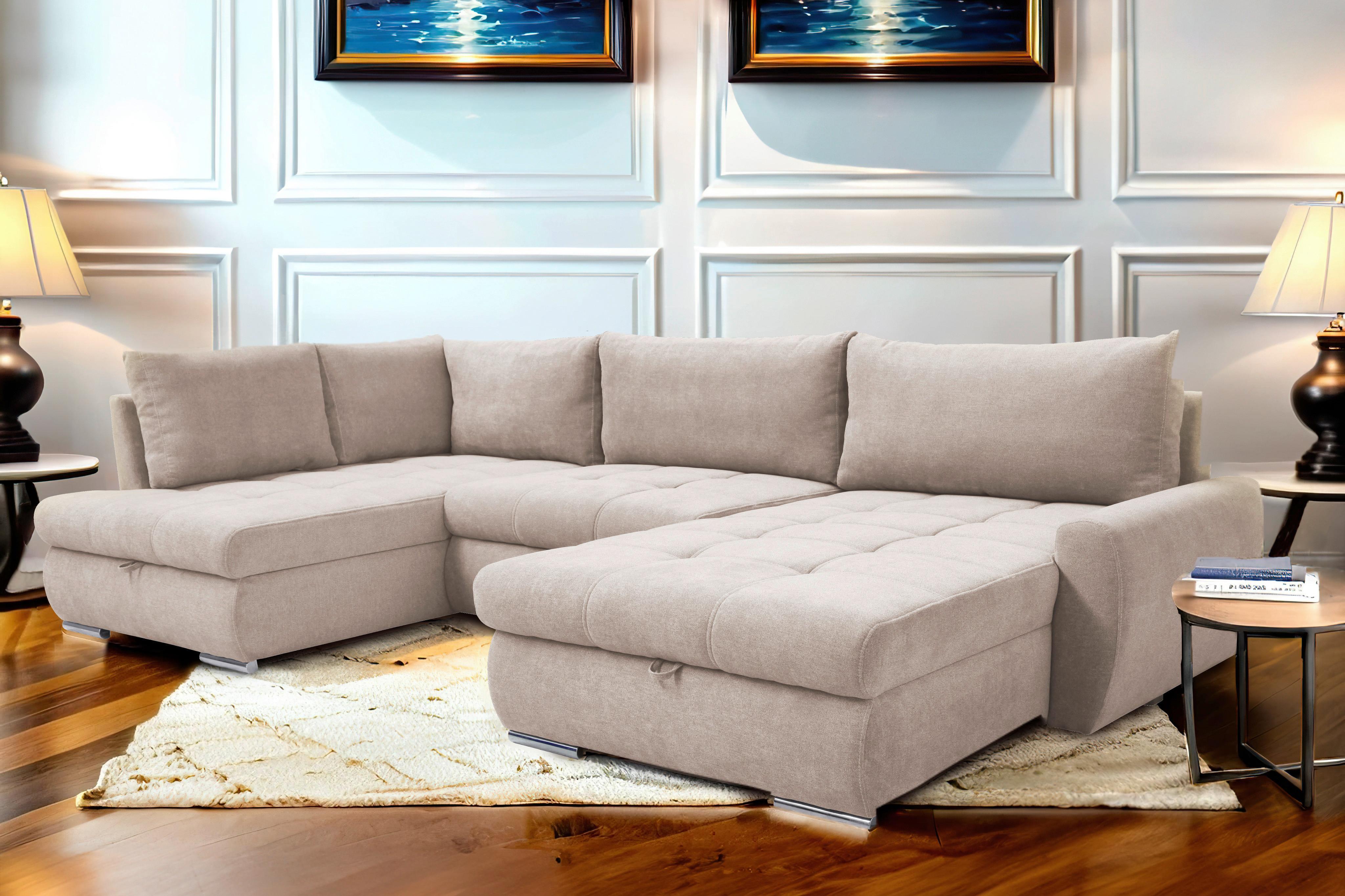 Ecksofa Canion - Chromfarben/Beige, Design, Textil (173/322/174cm) - Livetastic