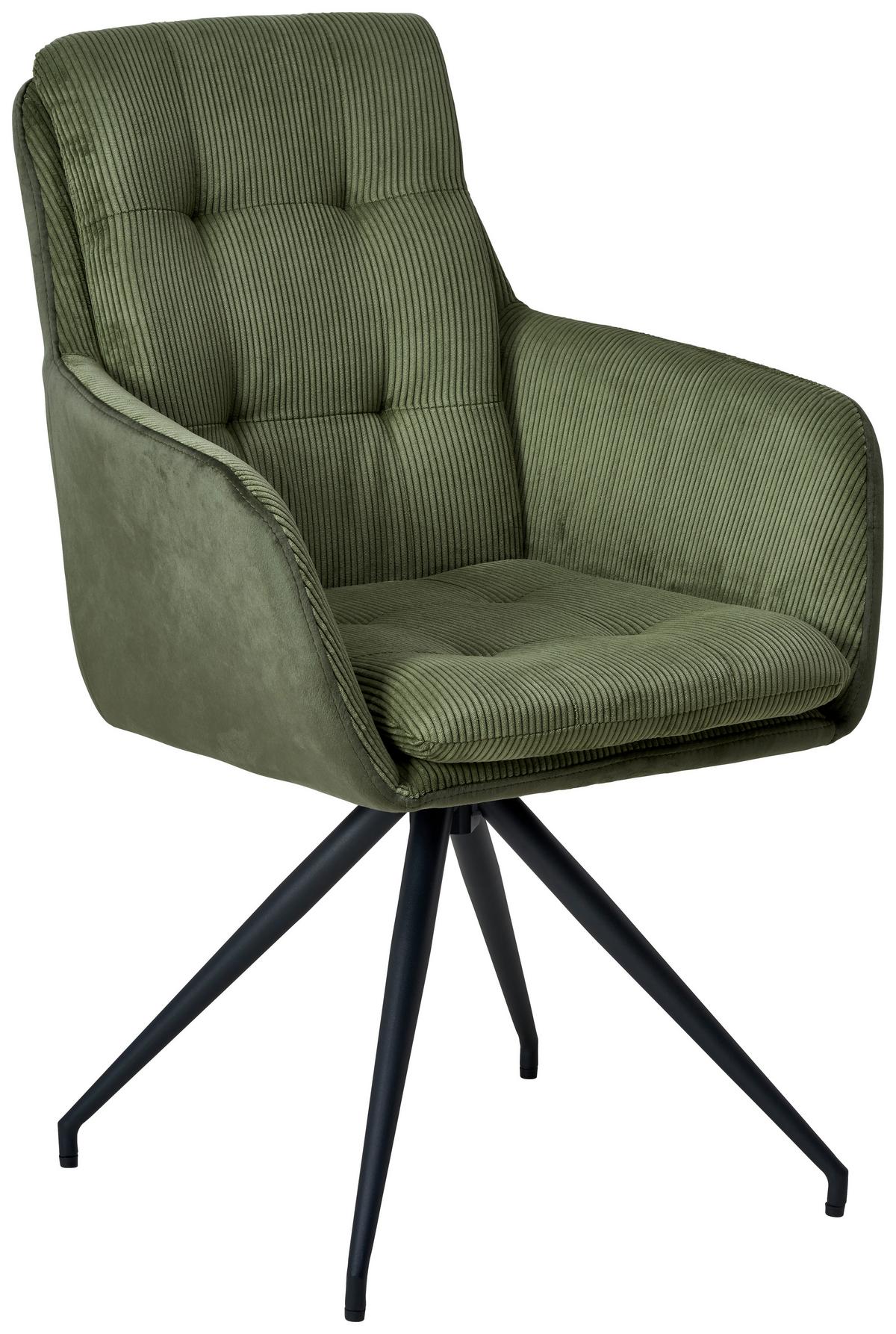 Armlehnstuhl Nizza Grün 2-Er Set - Schwarz/Grün, LIFESTYLE, Textil/Metall (60/94/64cm) - MID.YOU