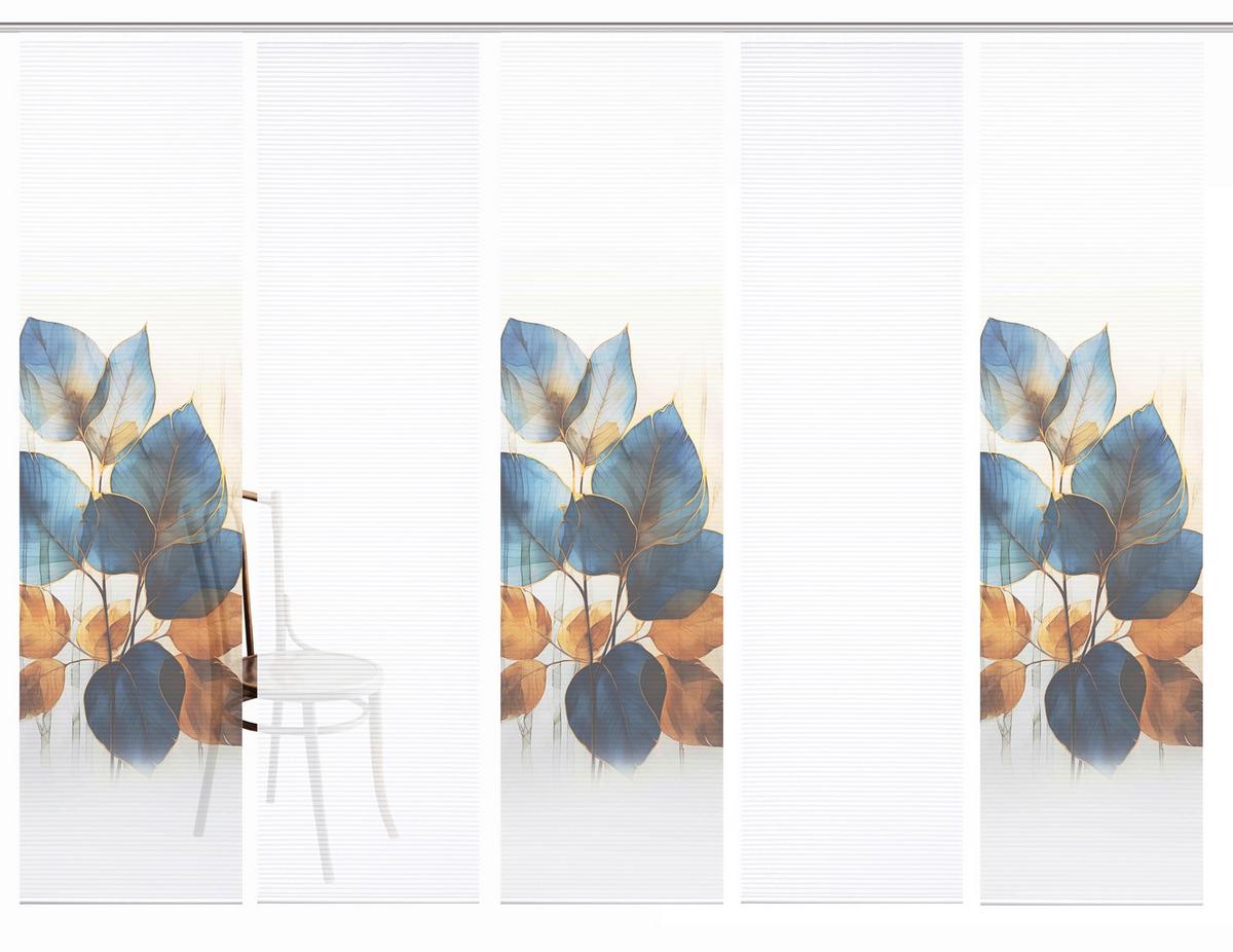 Flächenvorhang Thalin 5er Set - Blau/Weiß, Natur, Textil (60/245cm)